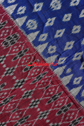 Half Half Maroon Blue Khandua Cotton Saree