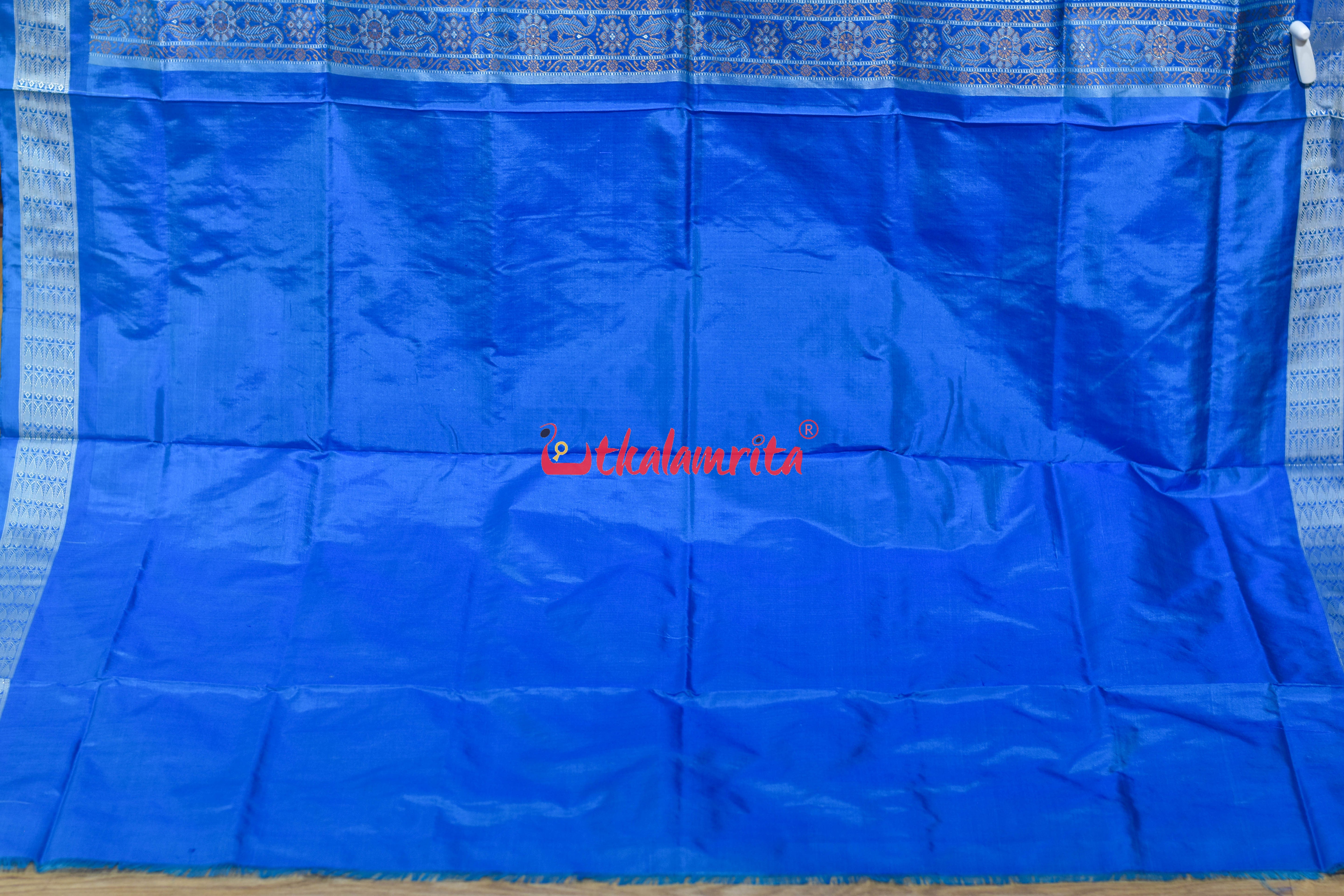 Light Pink Blue Phula Dala Bomkai Silk Saree
