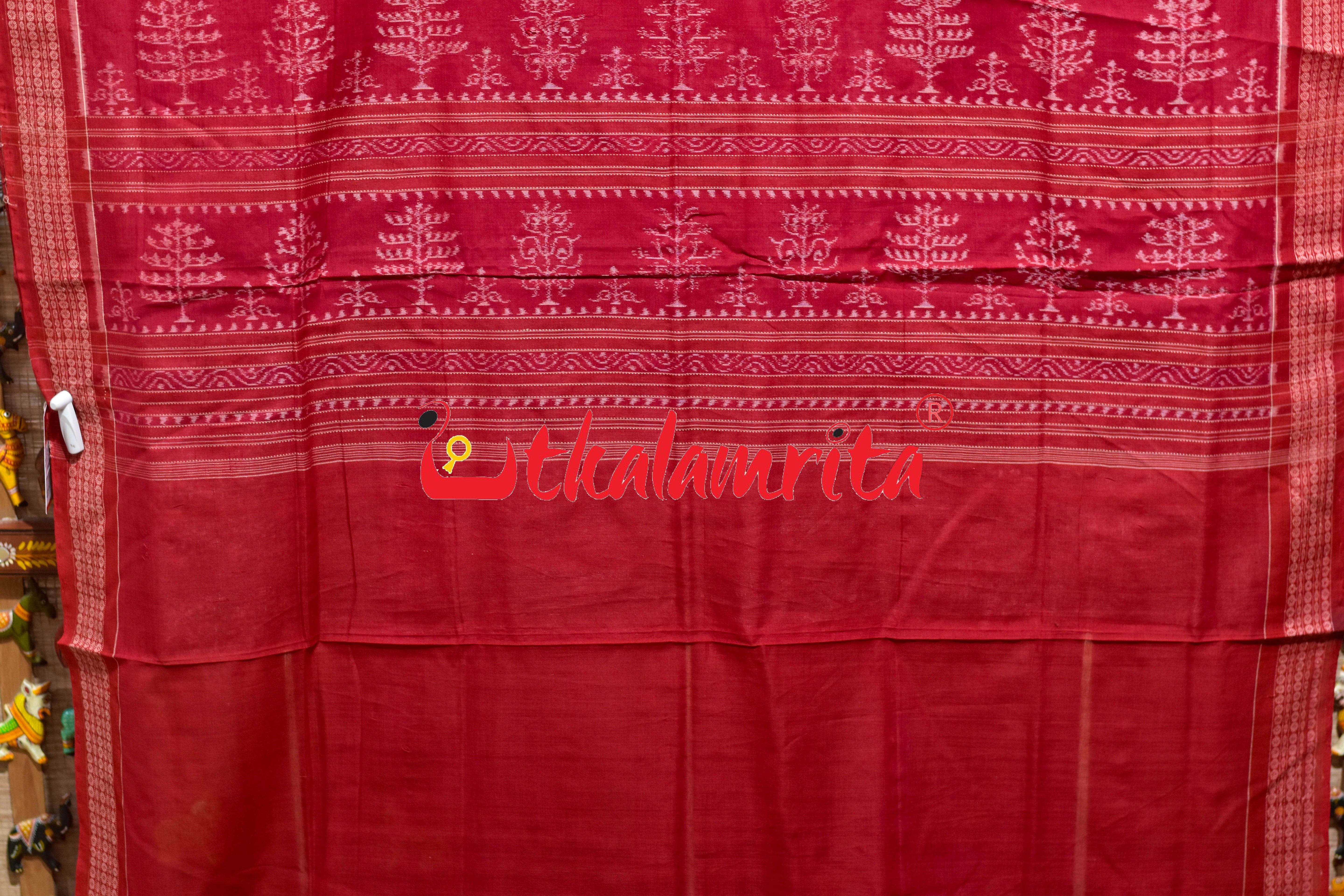Grey Maroon Tree of Life Sambalpuri Cotton Saree
