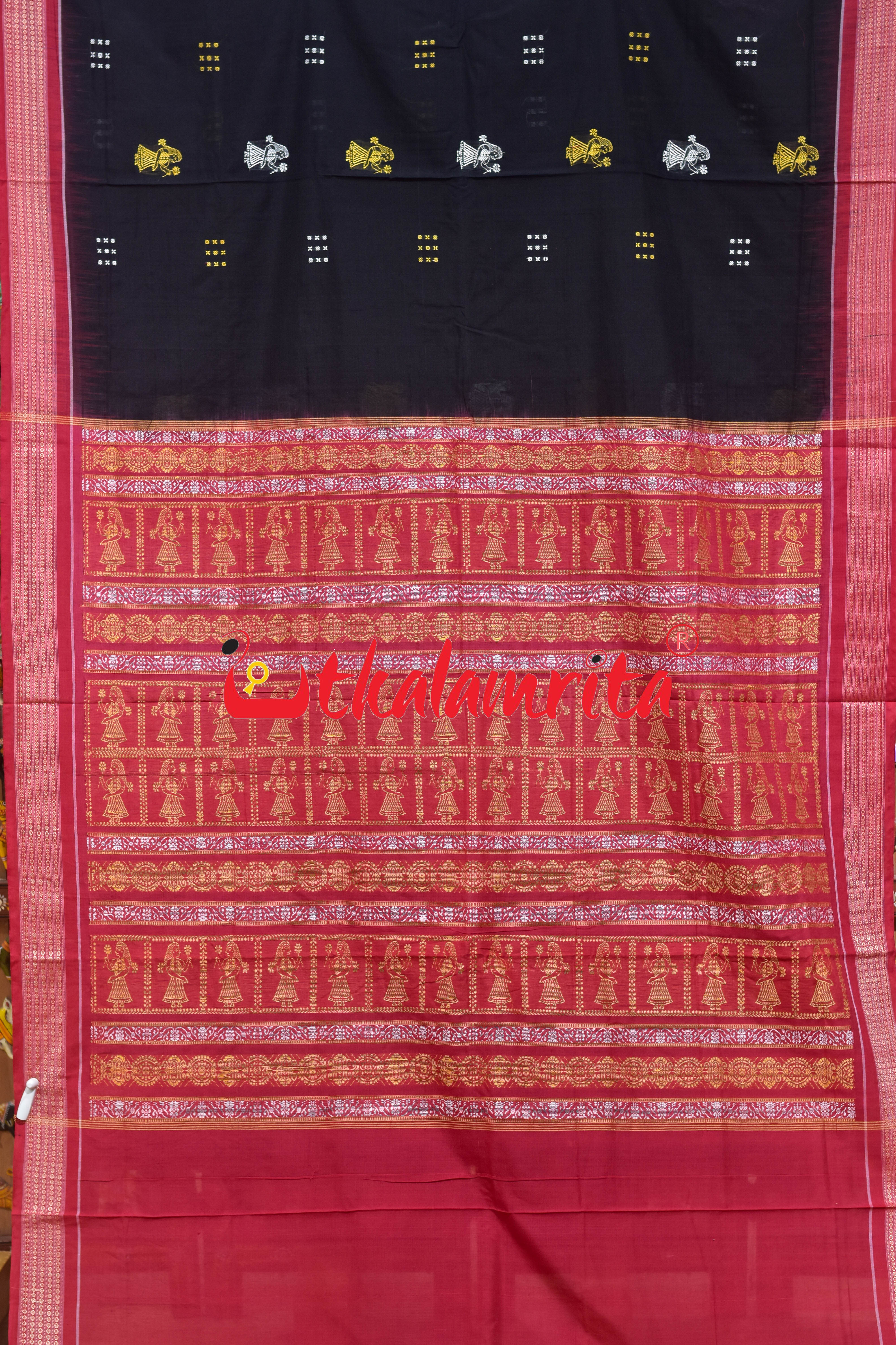 Black Red Doll Anchal Bomkai Cotton Saree