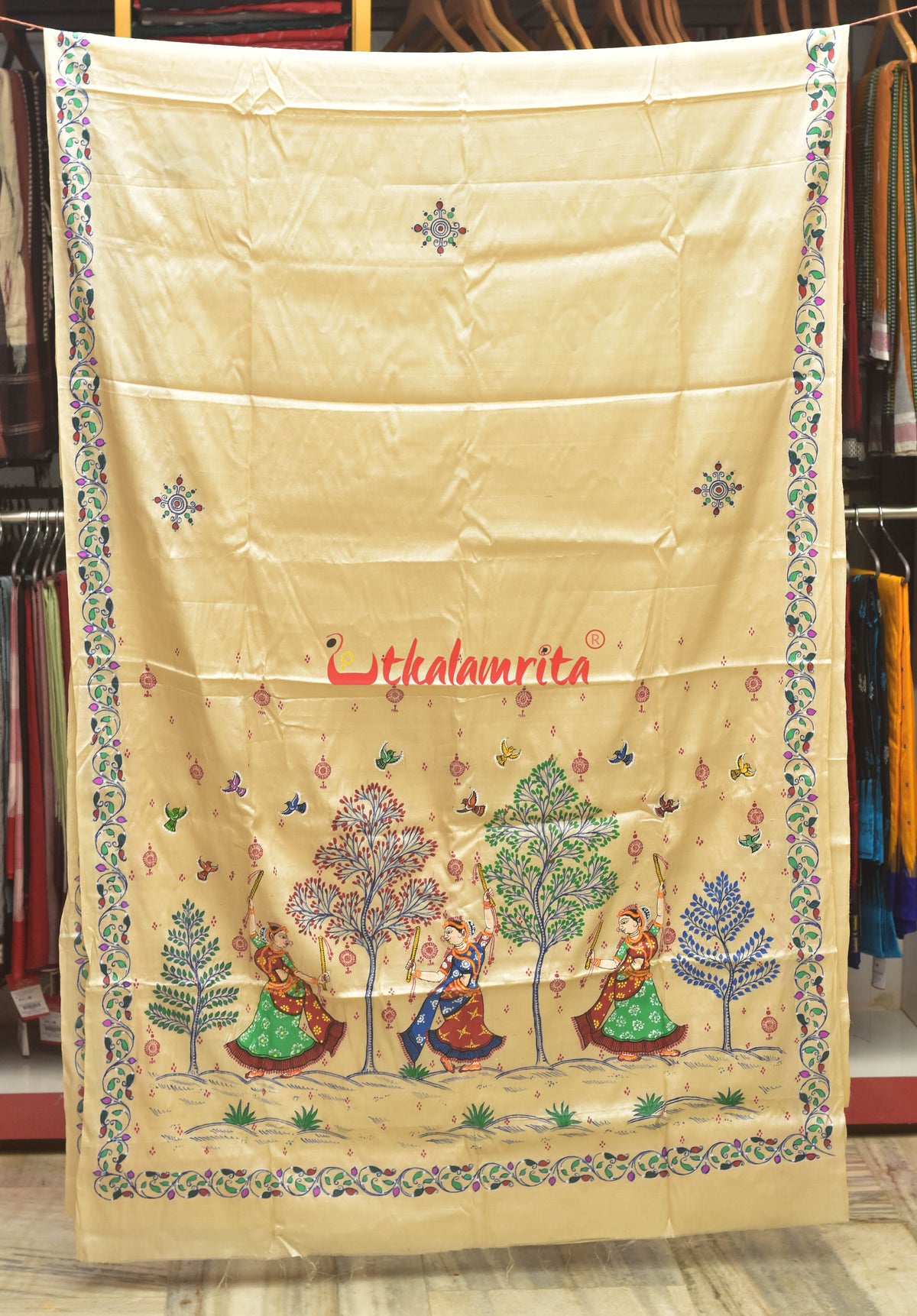 3 Dancers Dandiya Pattachitra Tussar Silk Saree