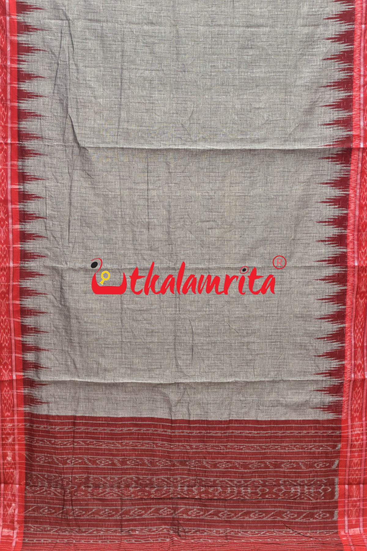 Grey Red Jharana Cotton Saree