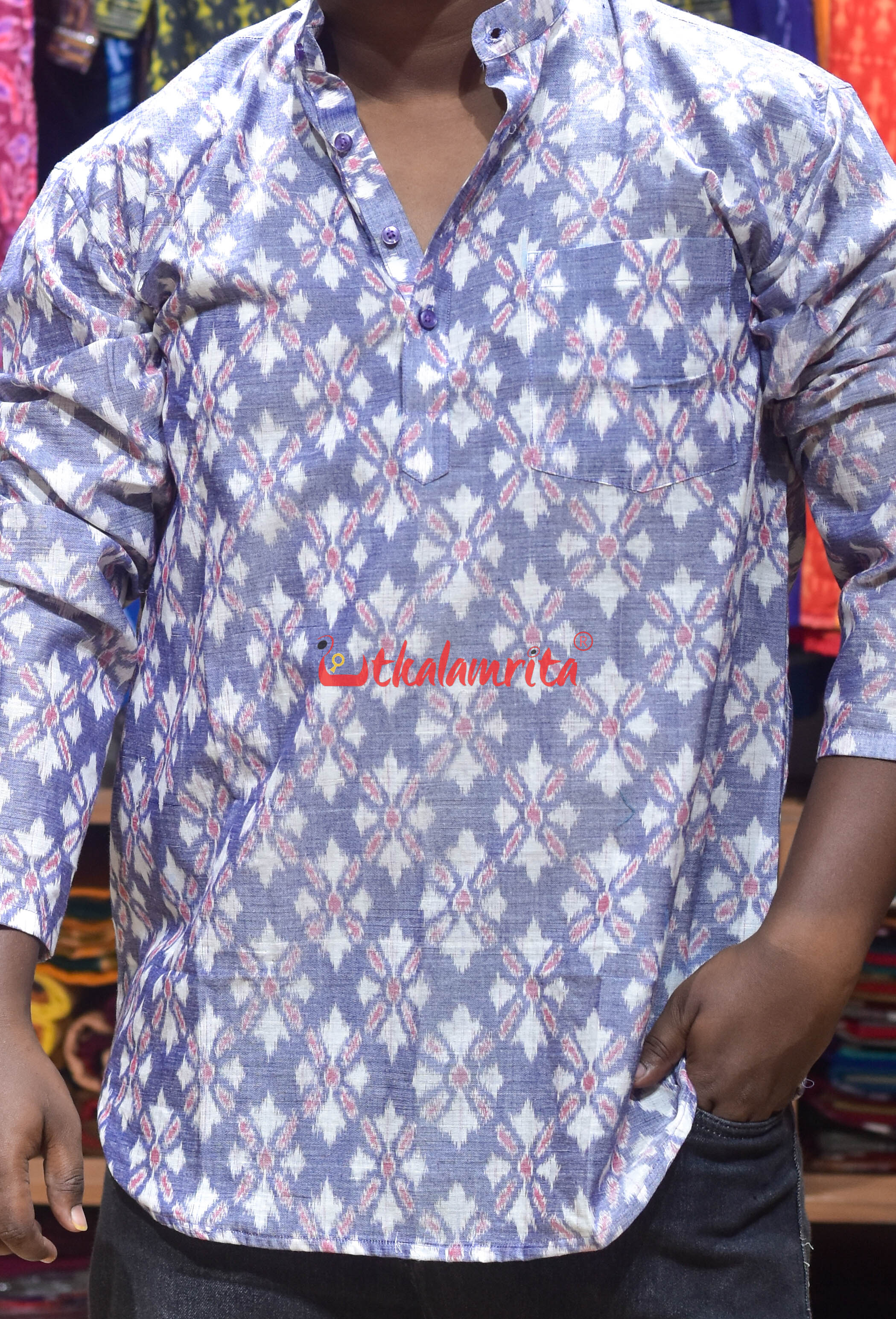 Blue Suryamukhi Design (Men's Short Kurta)