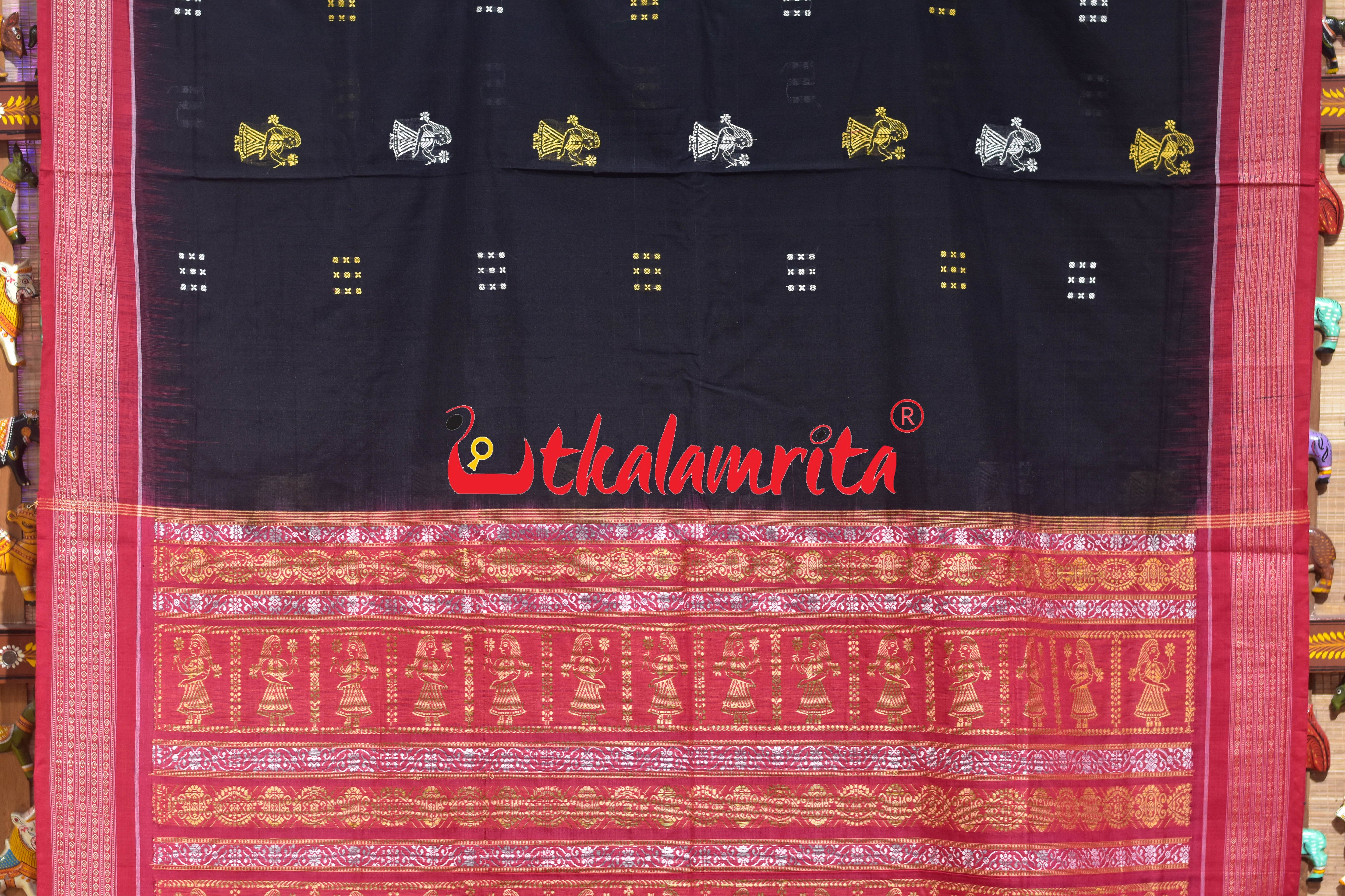 Black Red Doll Anchal Bomkai Cotton Saree