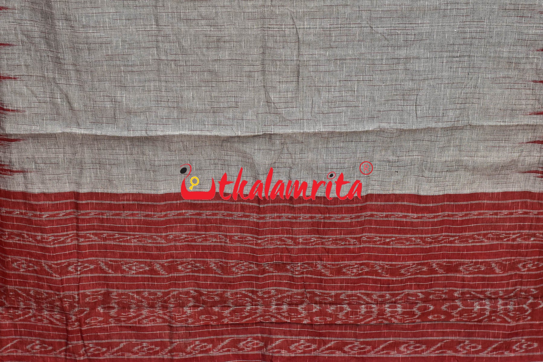 Grey Red Jharana Cotton Saree