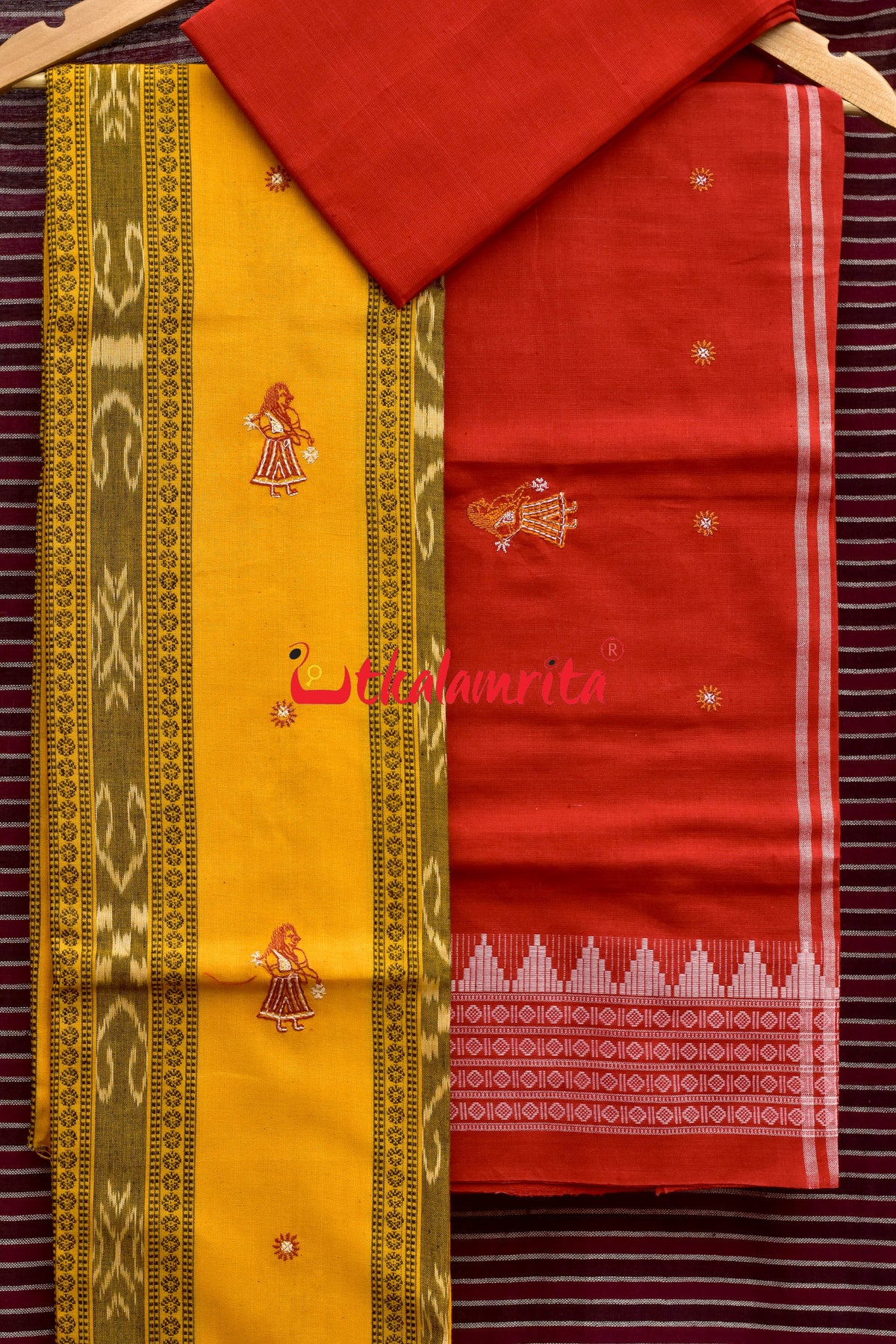 Yellow Red Doll Bomkai Dress Set