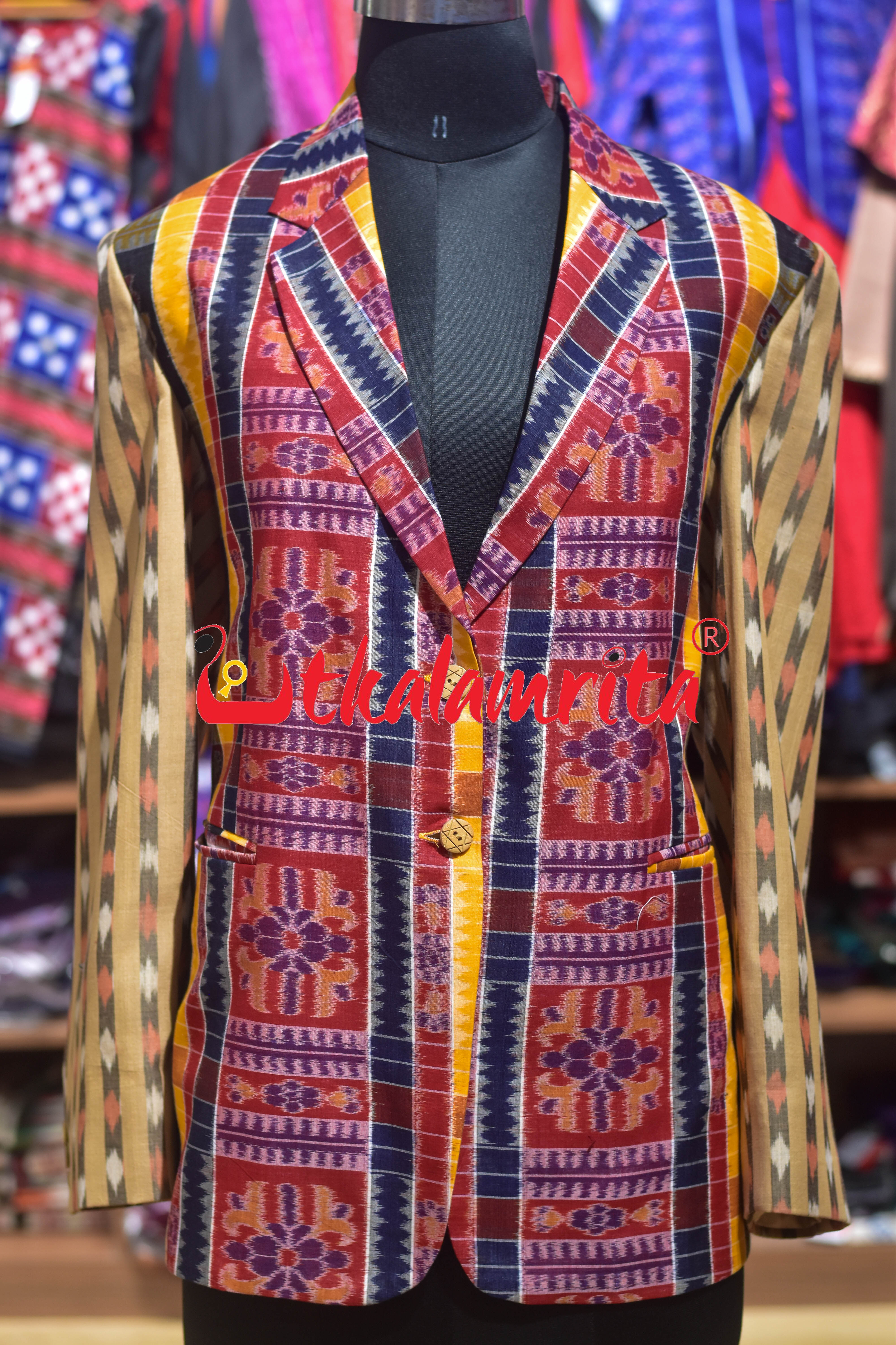 Red Yellow Utkala Lakhmi with Matha Designer (Ladies' Blazer)