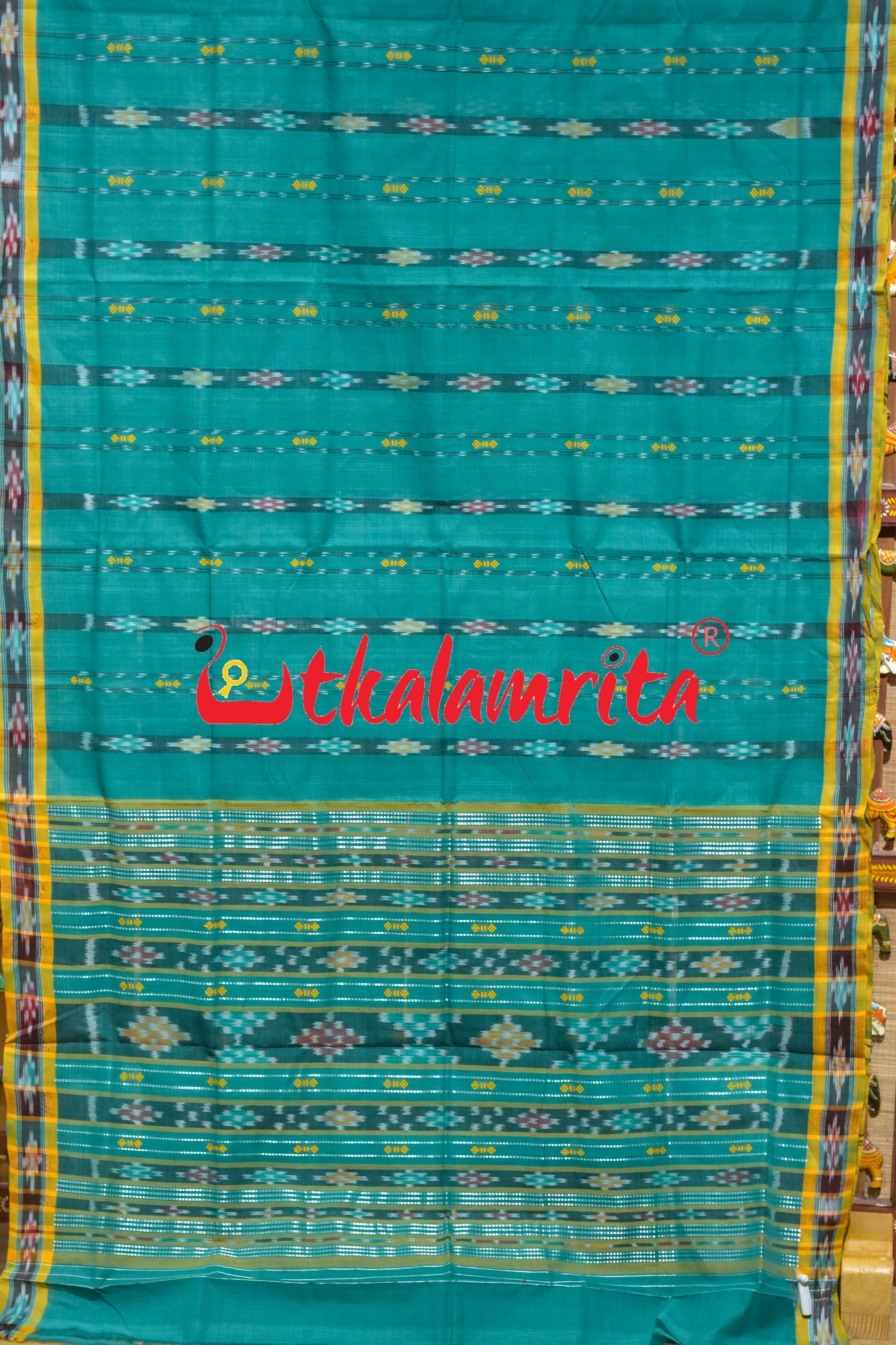 Green Double Diamond Buti Pittala Single Cotton Saree