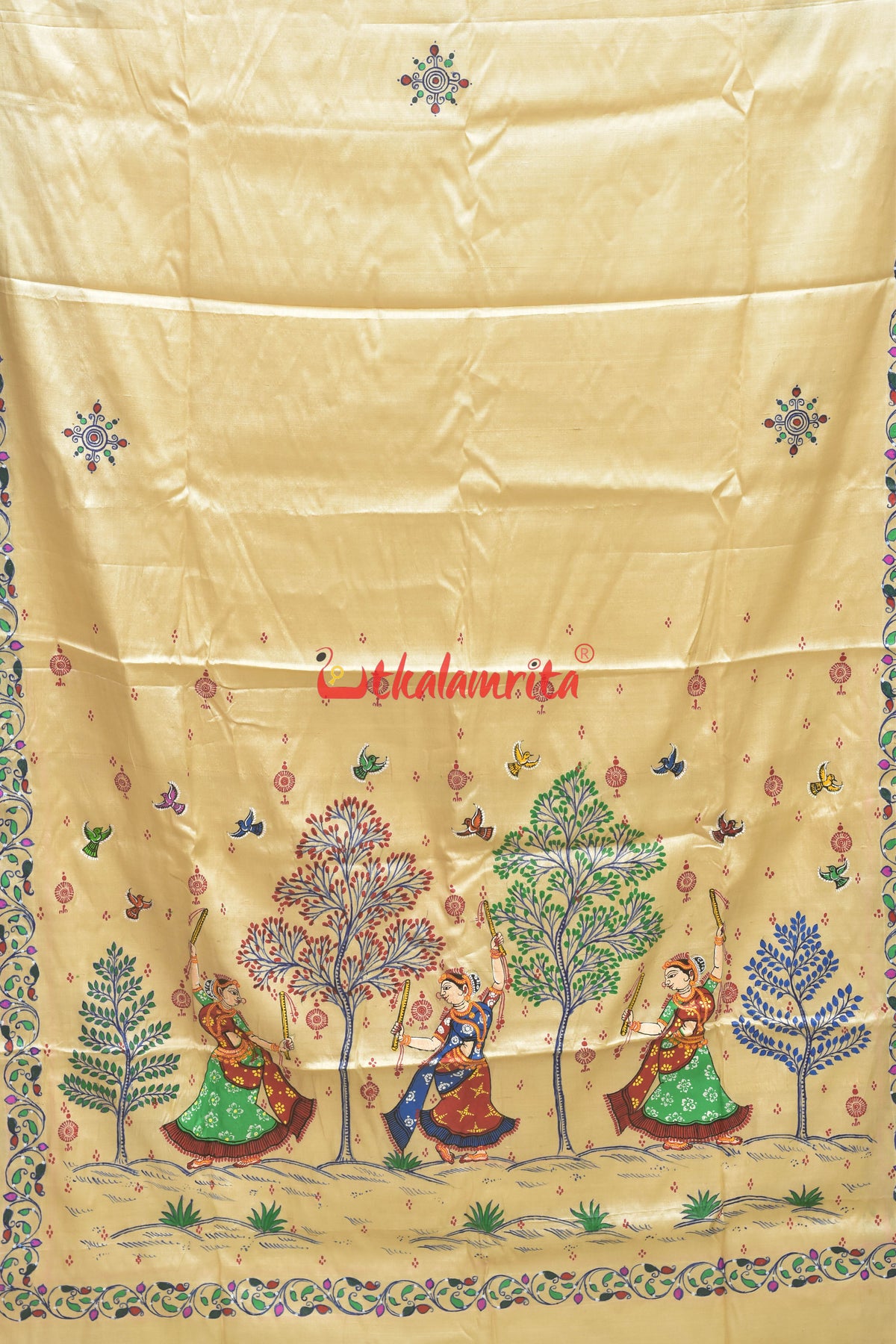 3 Dancers Dandiya Pattachitra Tussar Silk Saree