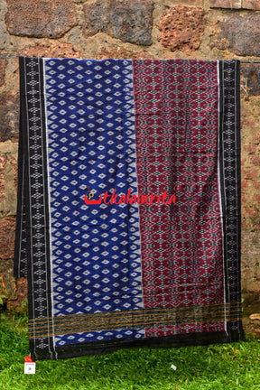 Half Half Maroon Blue Khandua Cotton Saree