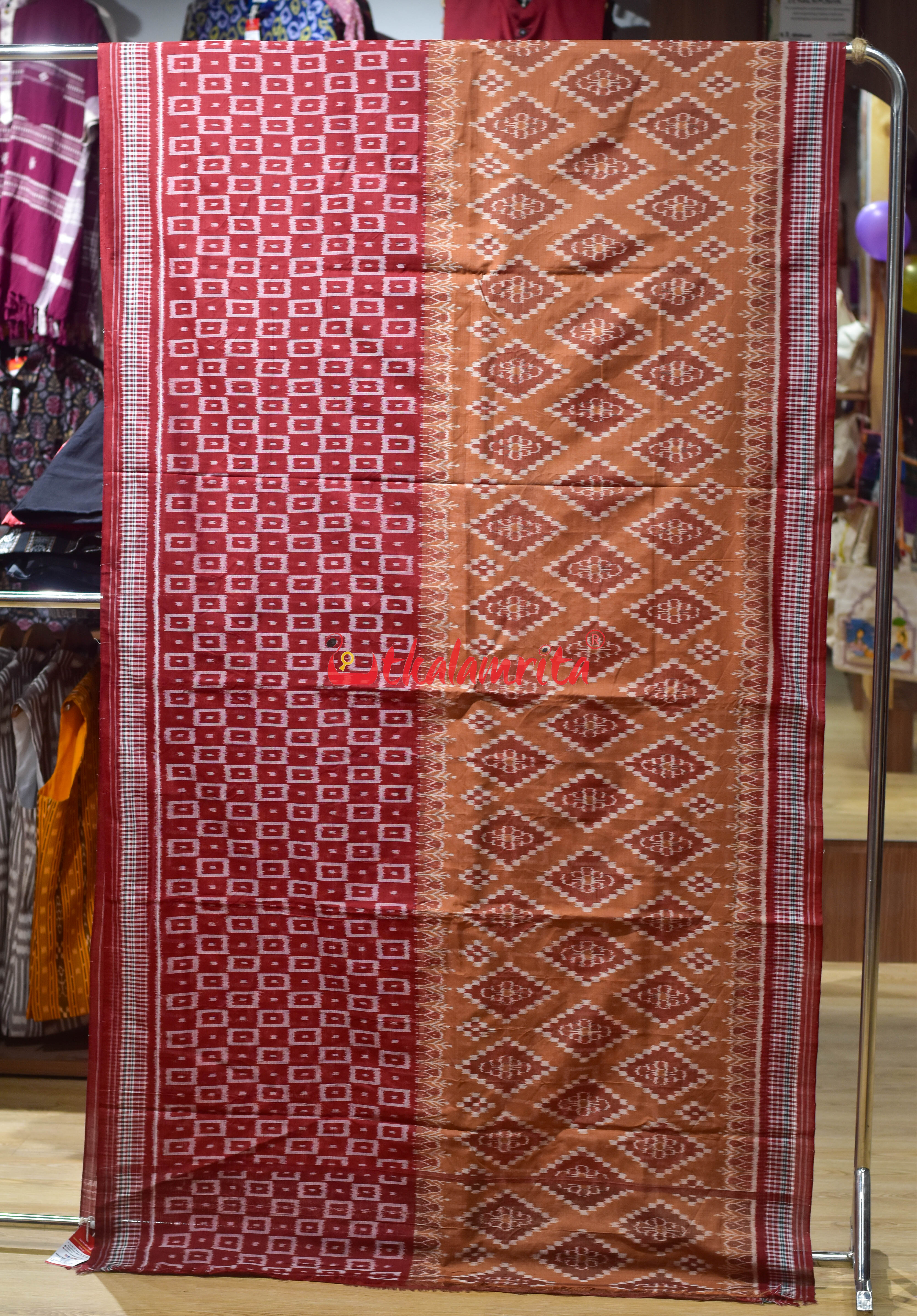 Half Half Rust Body Bandha Khandua Cotton Saree
