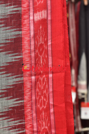 Grey Red Jharana Cotton Saree