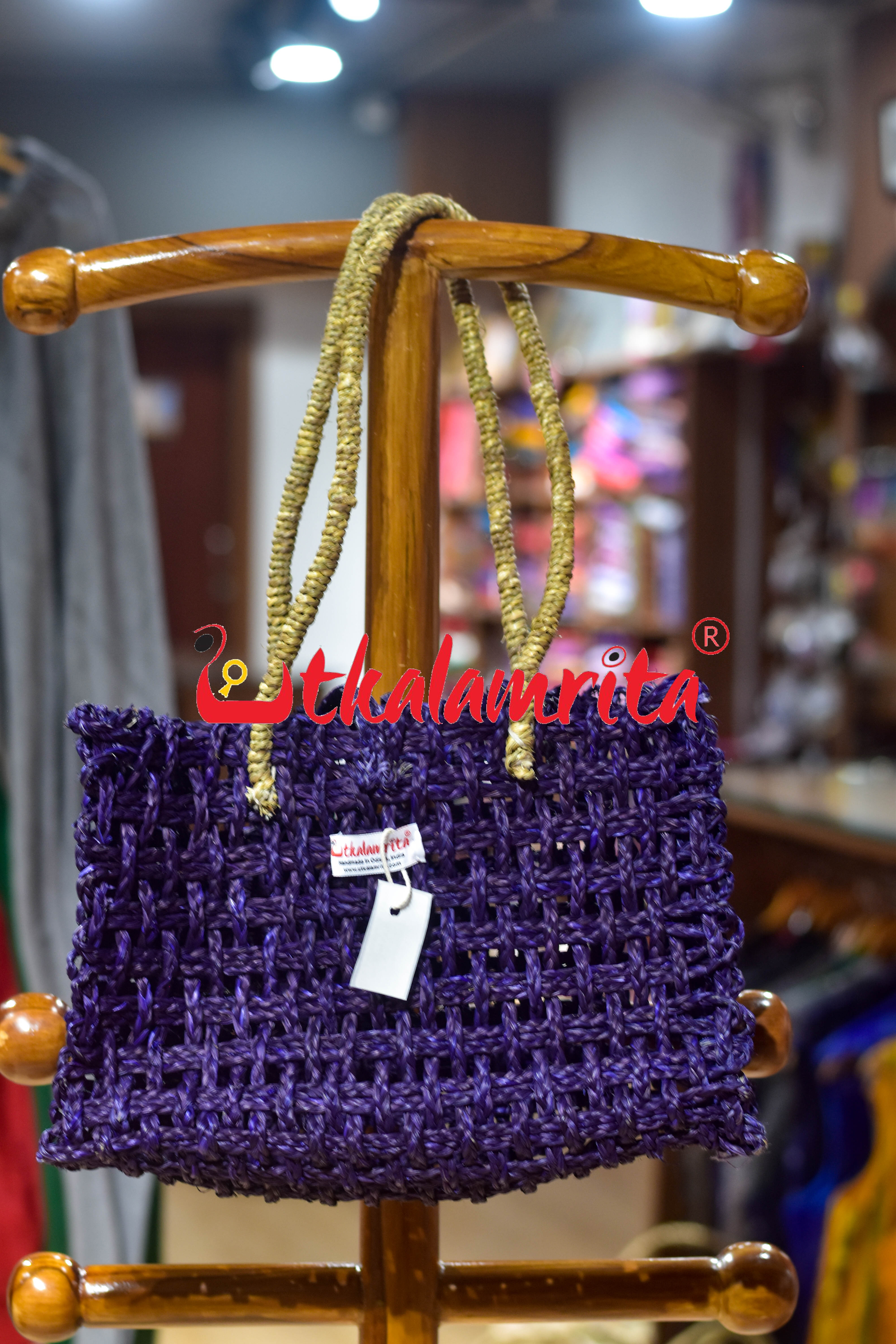 Sabai Grass Jali Bag Medium (Purple)