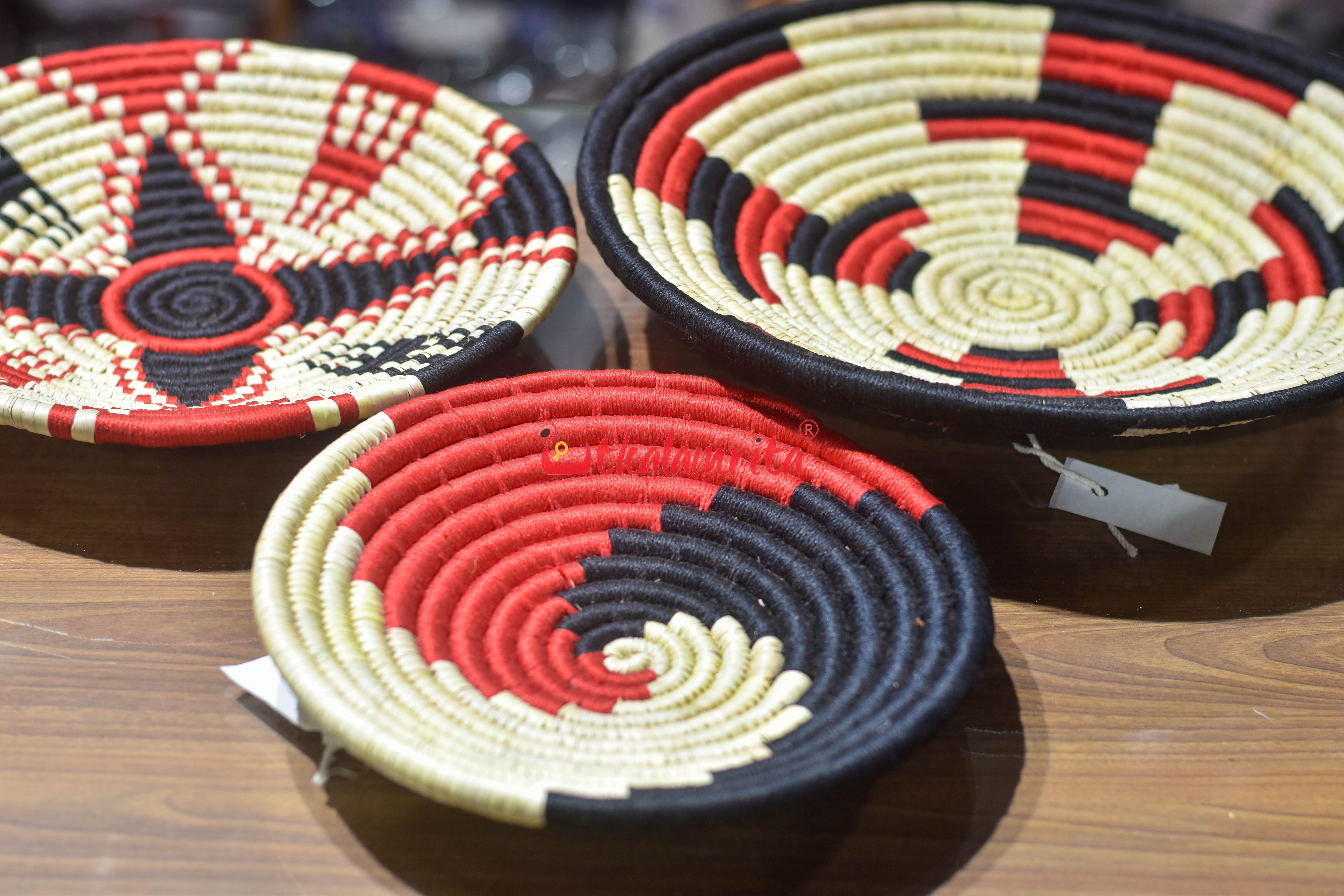 Sabai Grass Red Black Wall Basket- Small