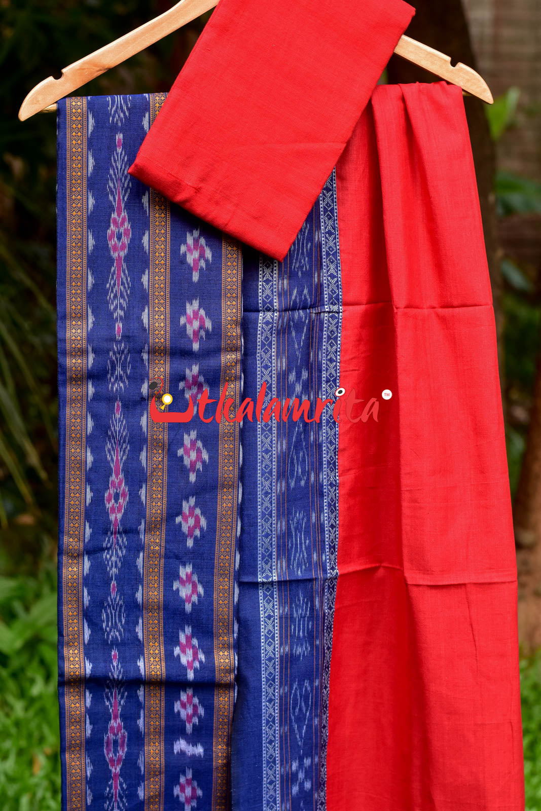 Navy Blue Red Pasapali Long Flower Bandha Dress Set