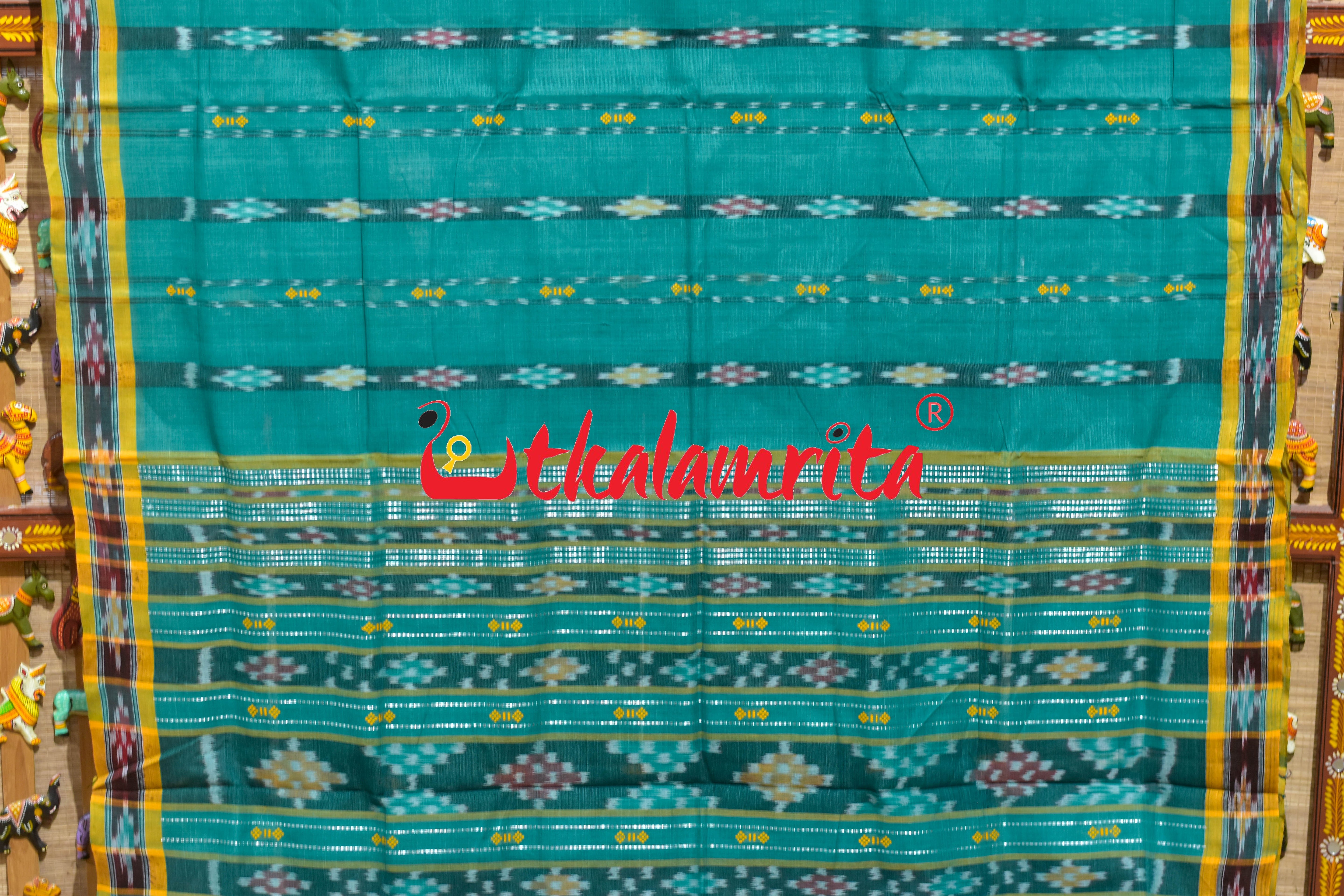 Green Double Diamond Buti Pittala Single Cotton Saree