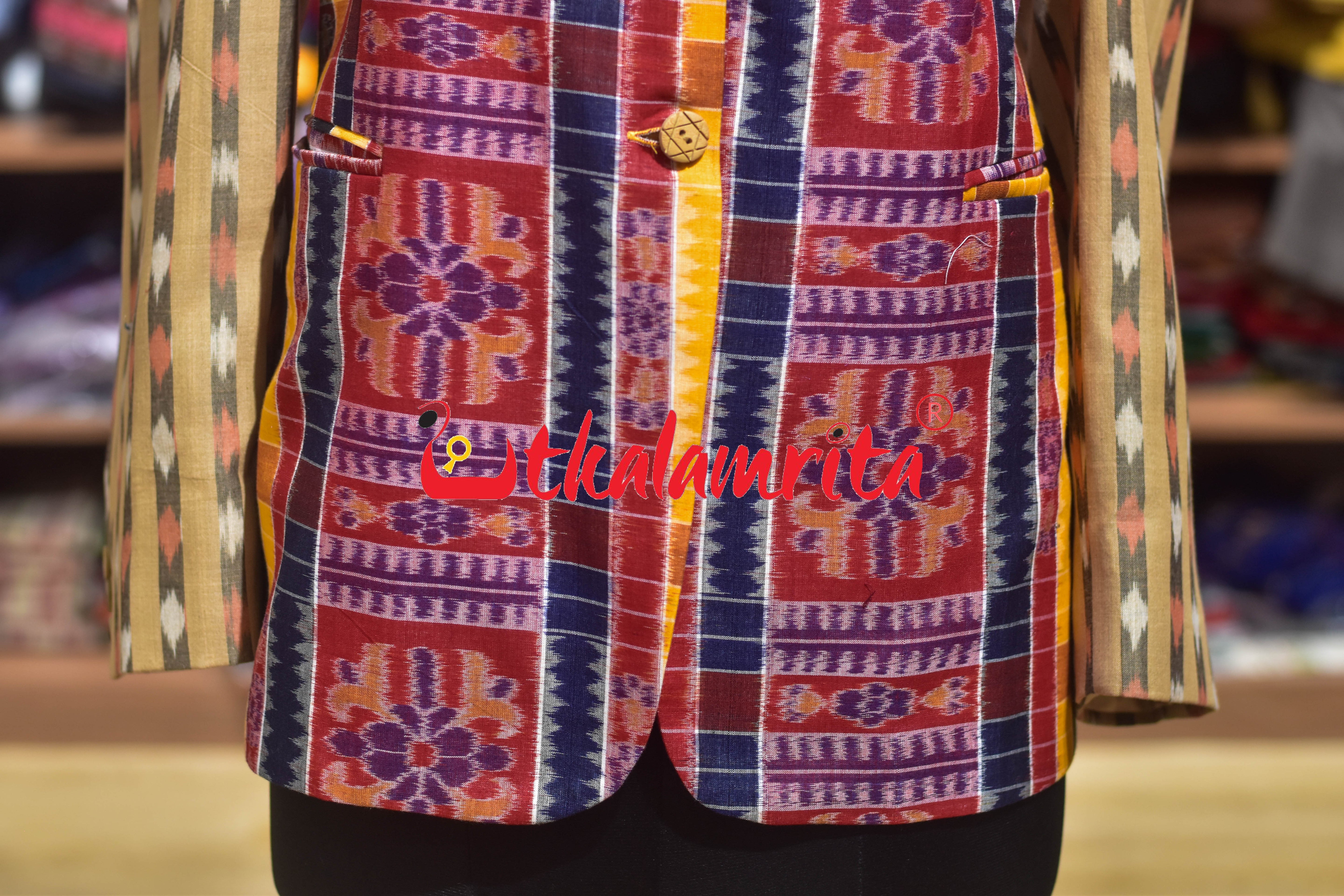 Red Yellow Utkala Lakhmi with Matha Designer (Ladies' Blazer)