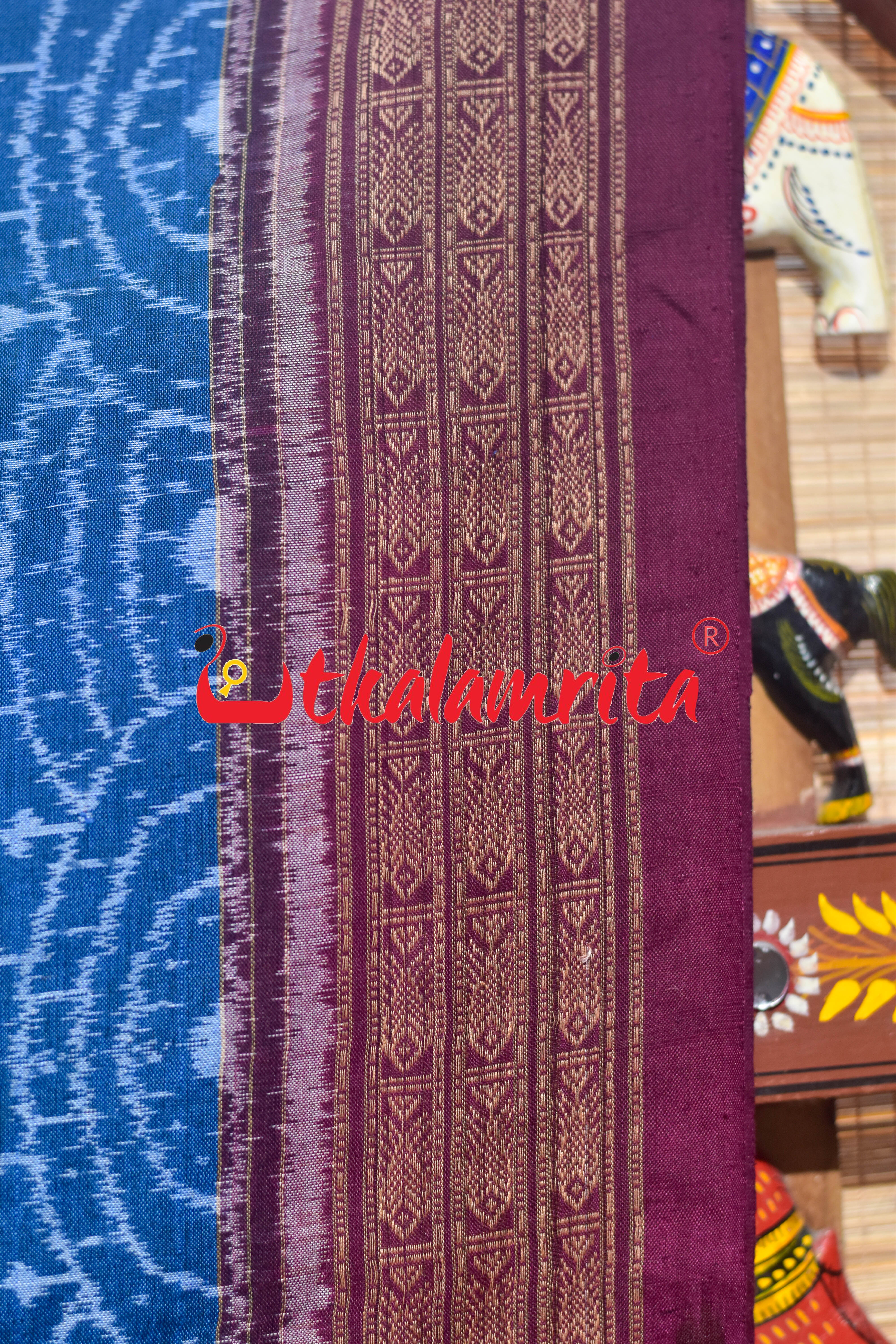 Mayura Kalasa Tree of Life Blue Maroon Sambalpuri Cotton Saree