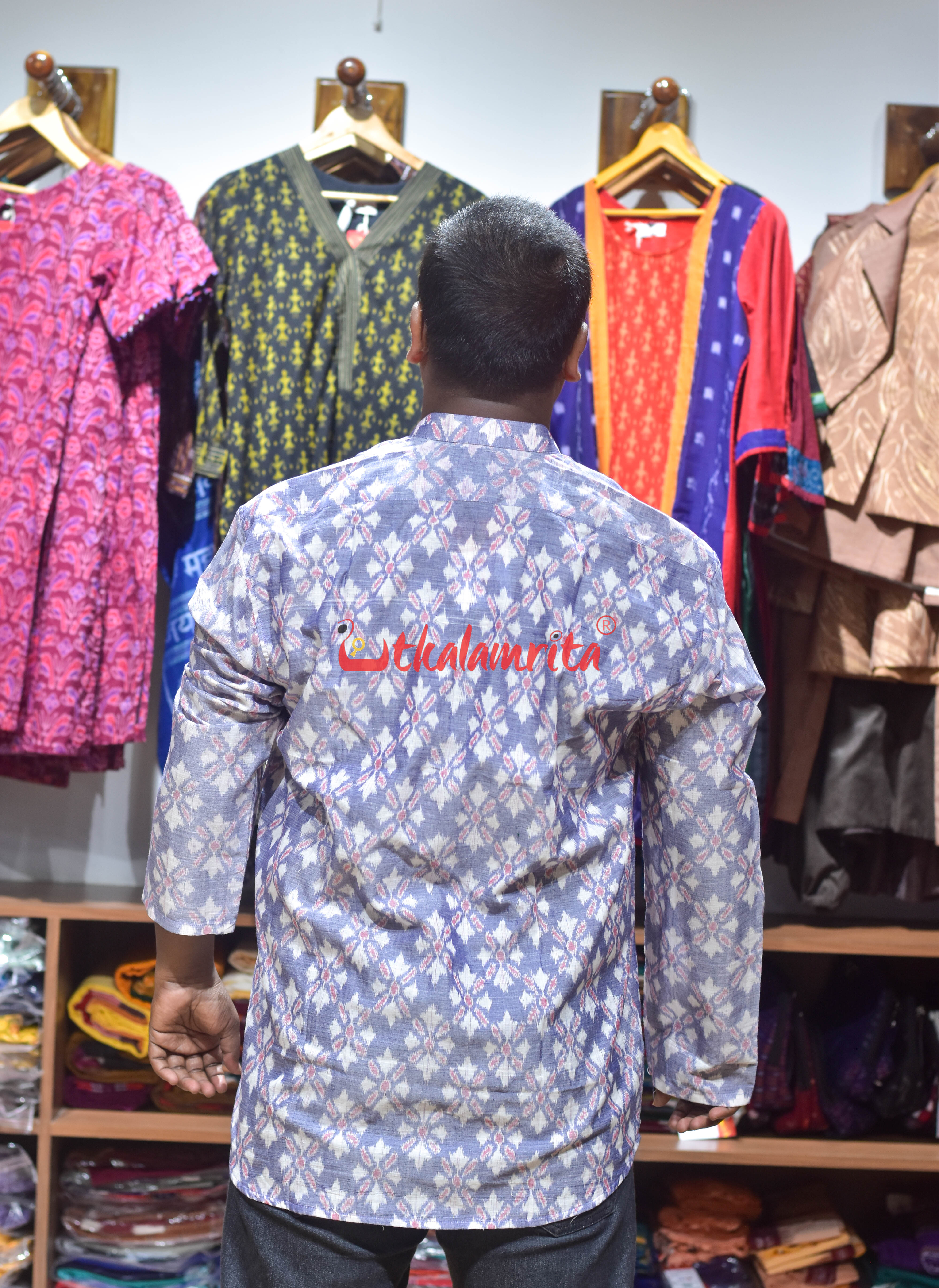 Blue Suryamukhi Design (Men's Short Kurta)