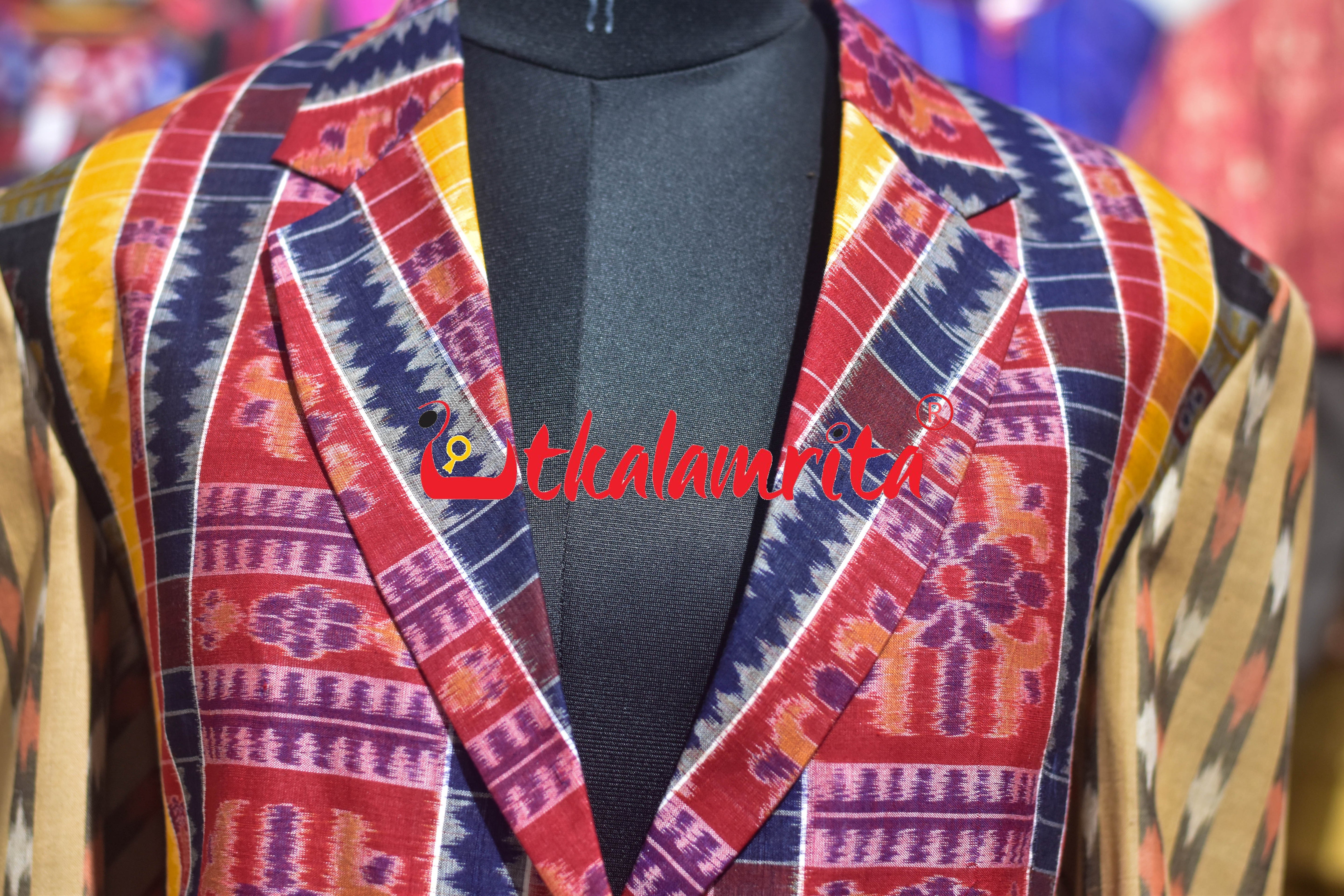 Red Yellow Utkala Lakhmi with Matha Designer (Ladies' Blazer)
