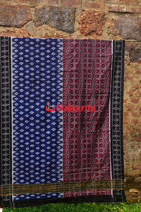 Half Half Maroon Blue Khandua Cotton Saree