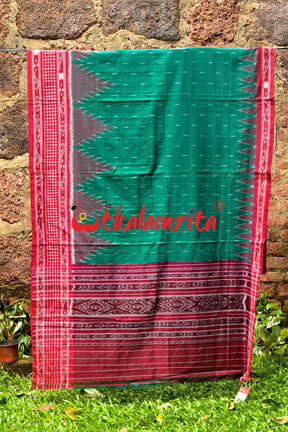 Green Red Check Daali Scot Khandua Cotton Saree