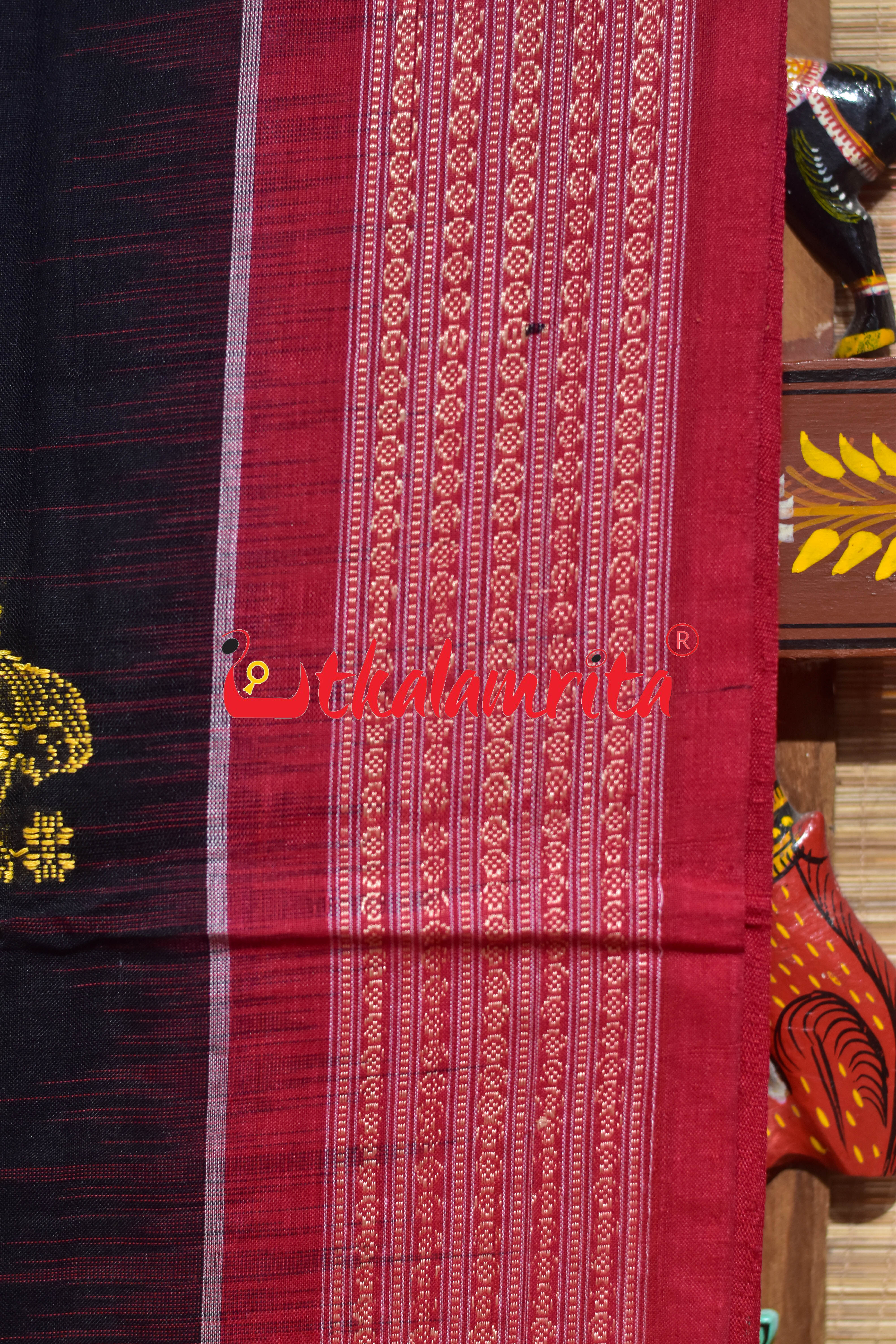 Black Red Doll Anchal Bomkai Cotton Saree