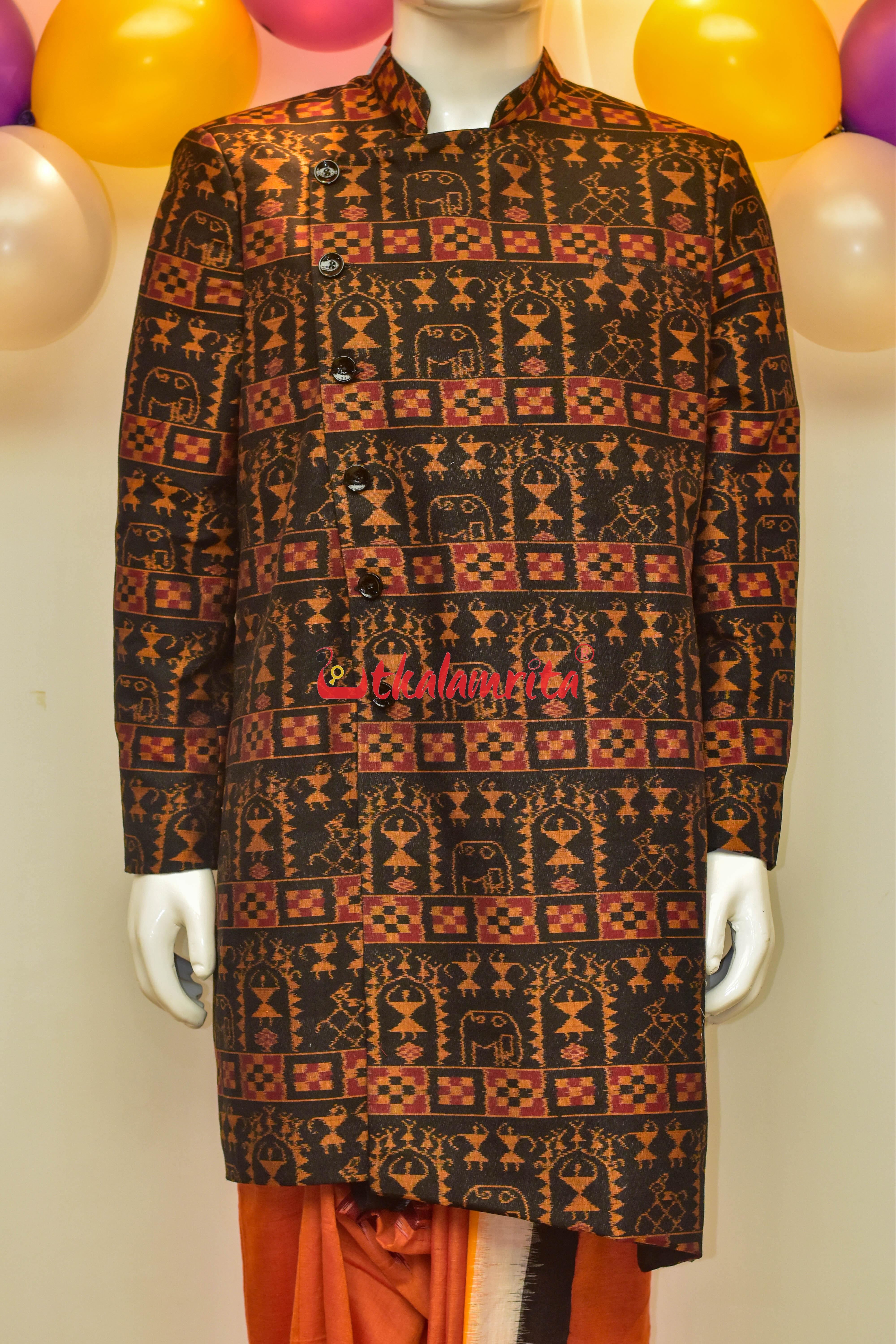 Black Golden Window Tribals Cotton (Sherwani)