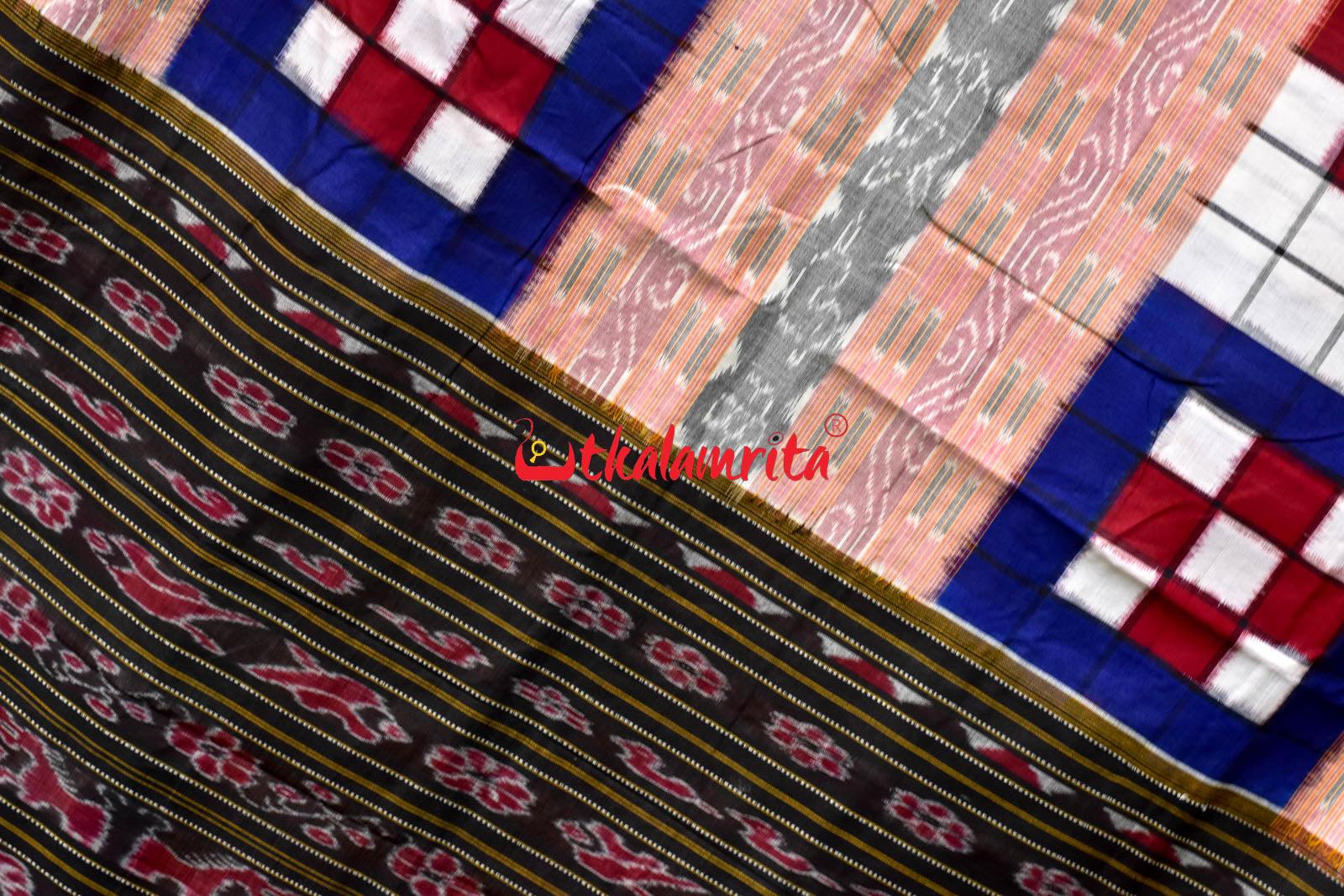 Contrast Blue Maroon Sambalpuri Cotton Saree