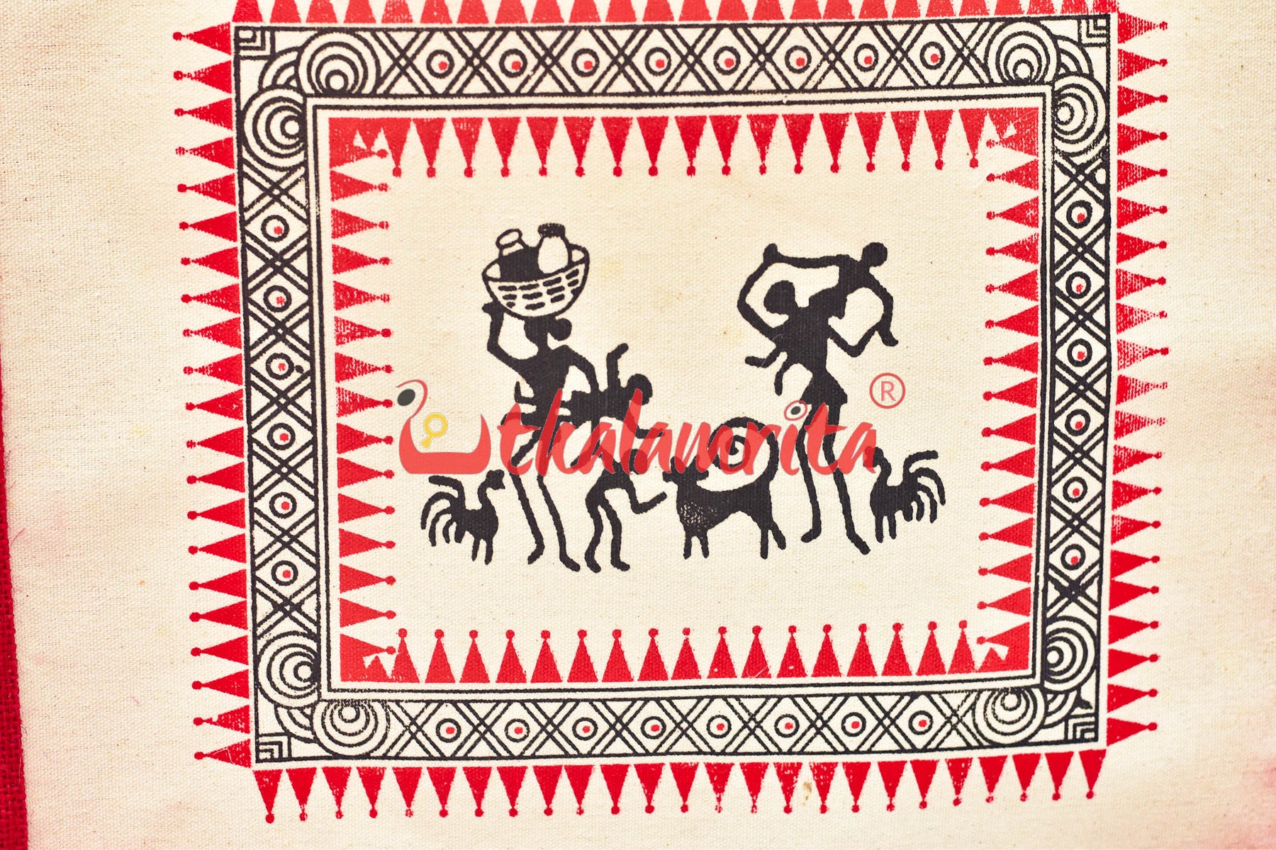 Red Tribals Dancing Big Jute Bag