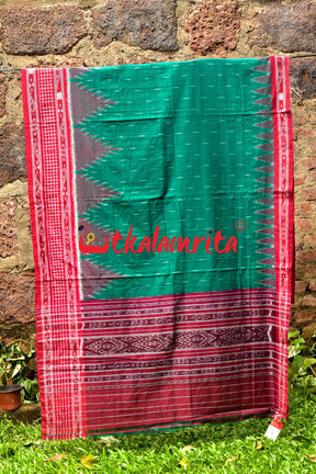 Green Red Check Daali Scot Khandua Cotton Saree