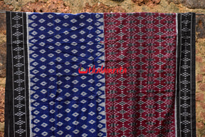 Half Half Maroon Blue Khandua Cotton Saree