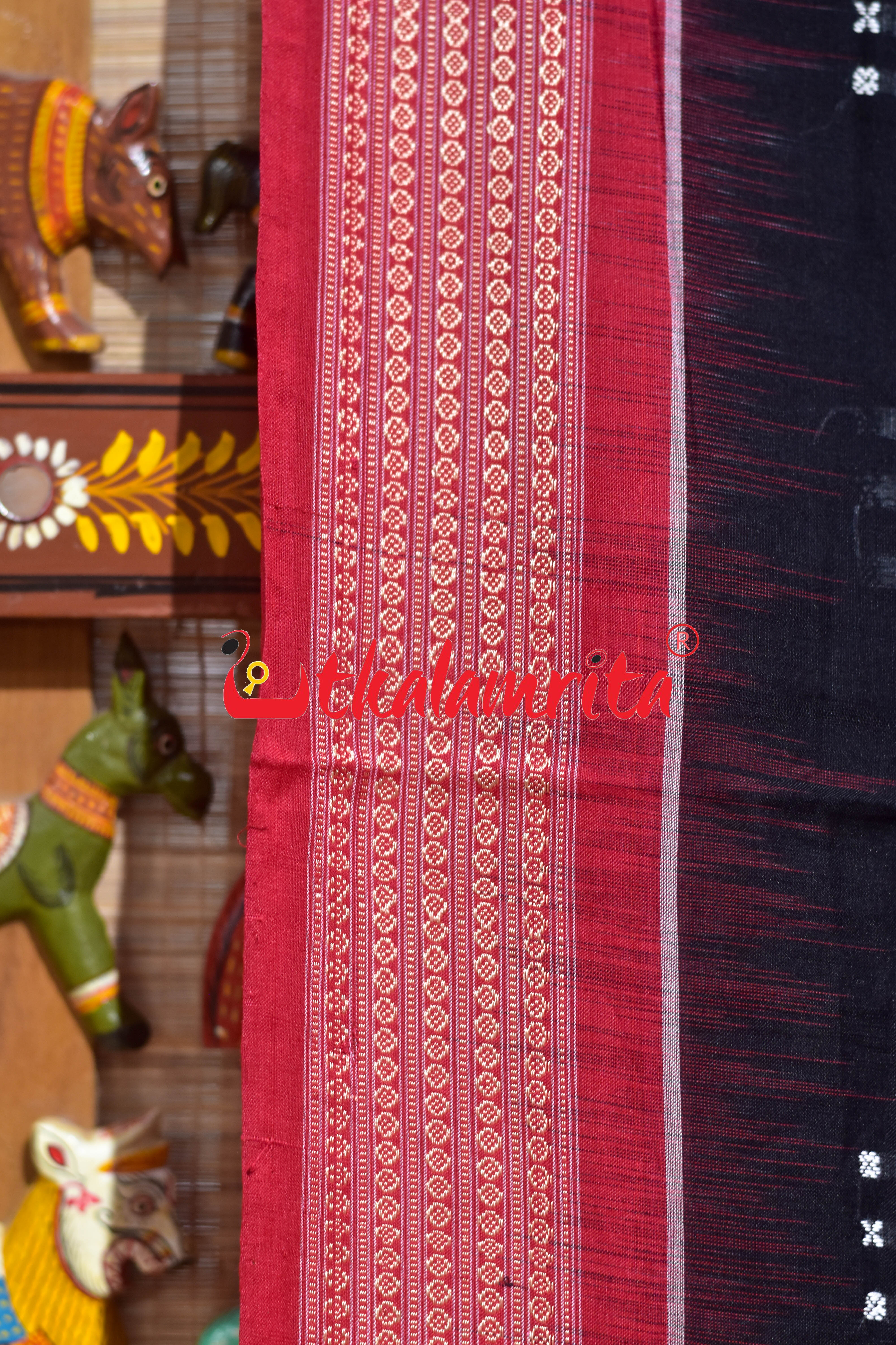 Black Red Doll Anchal Bomkai Cotton Saree