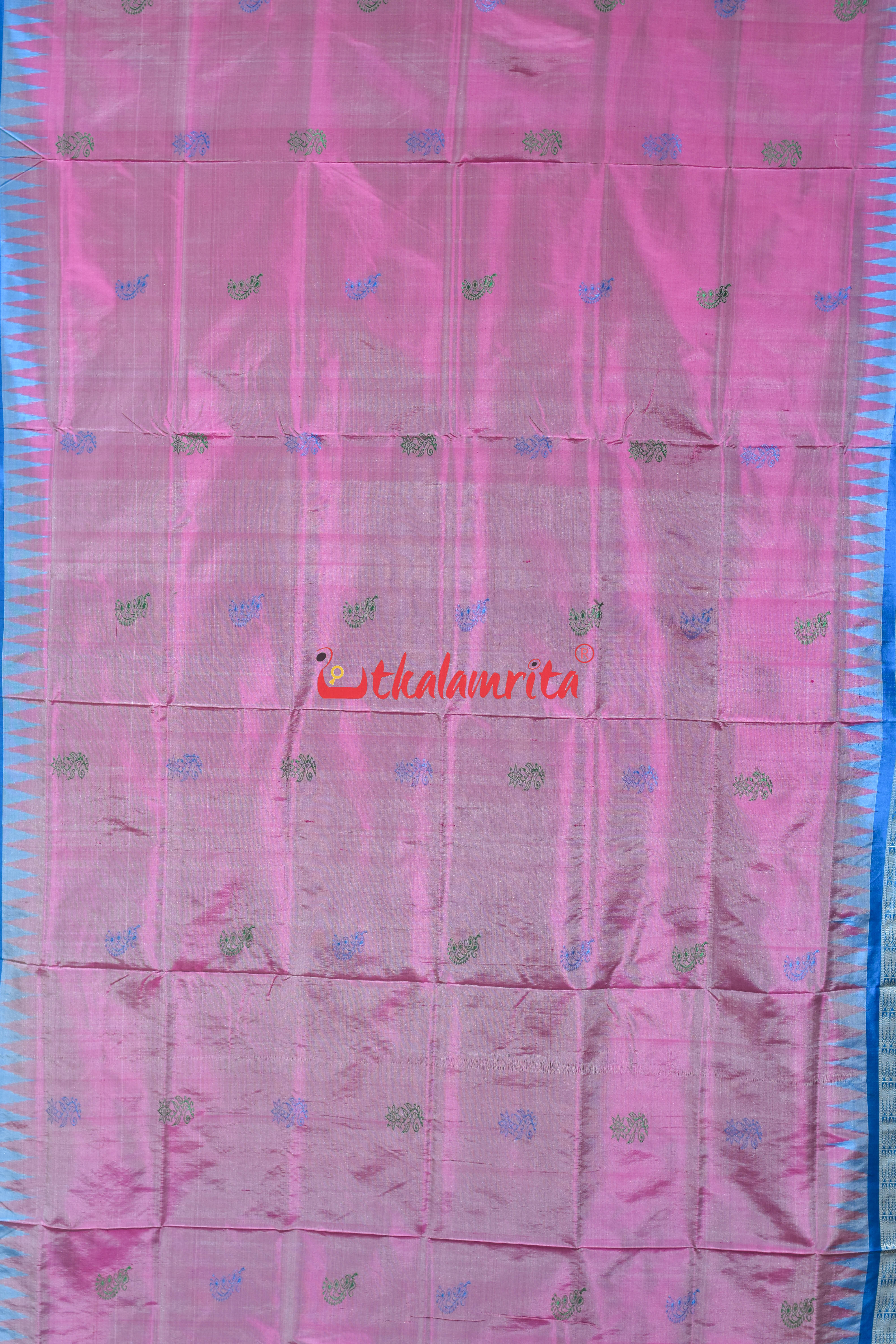 Light Pink Blue Phula Dala Bomkai Silk Saree