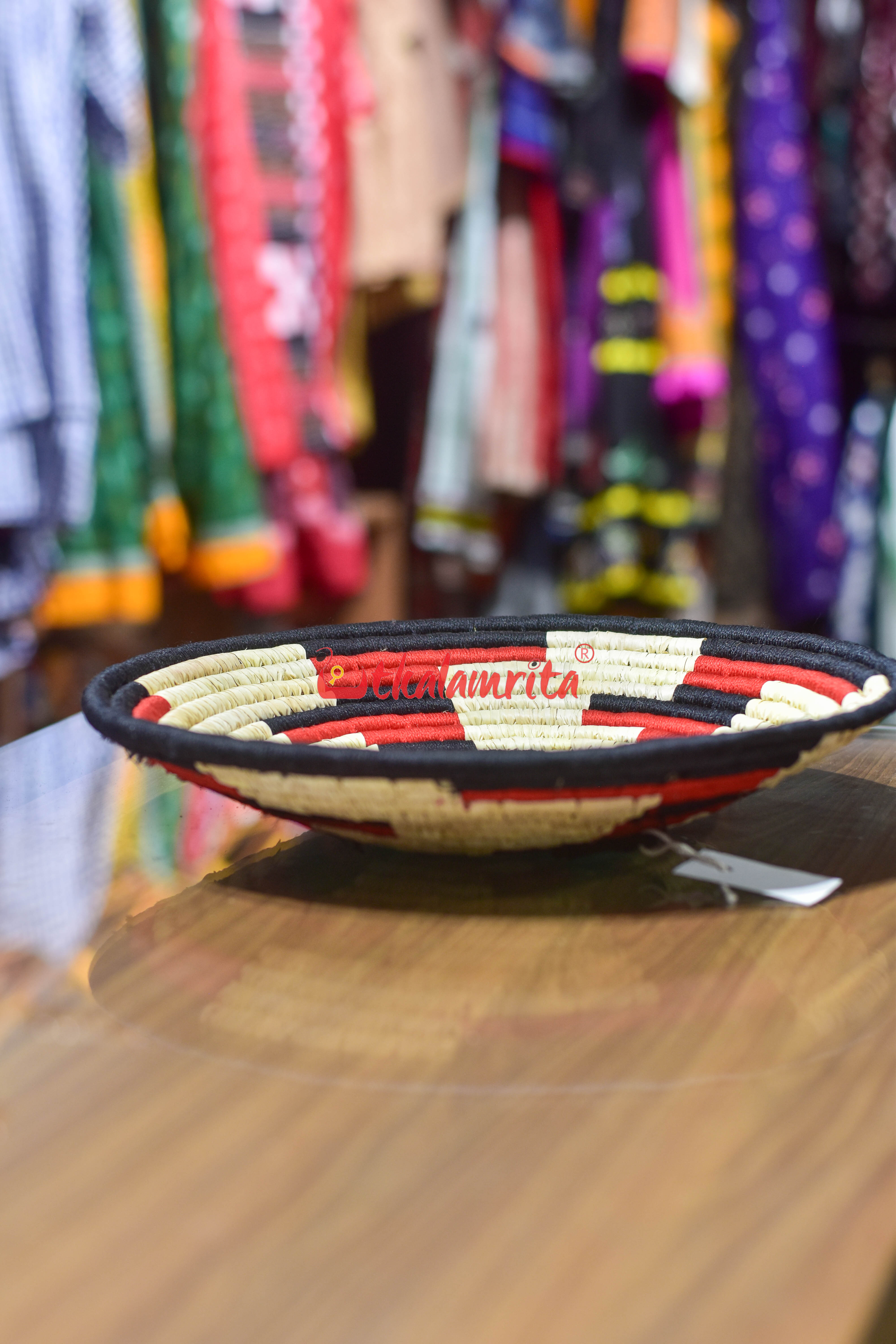 Sabai Grass Red Black Wall Basket- Large