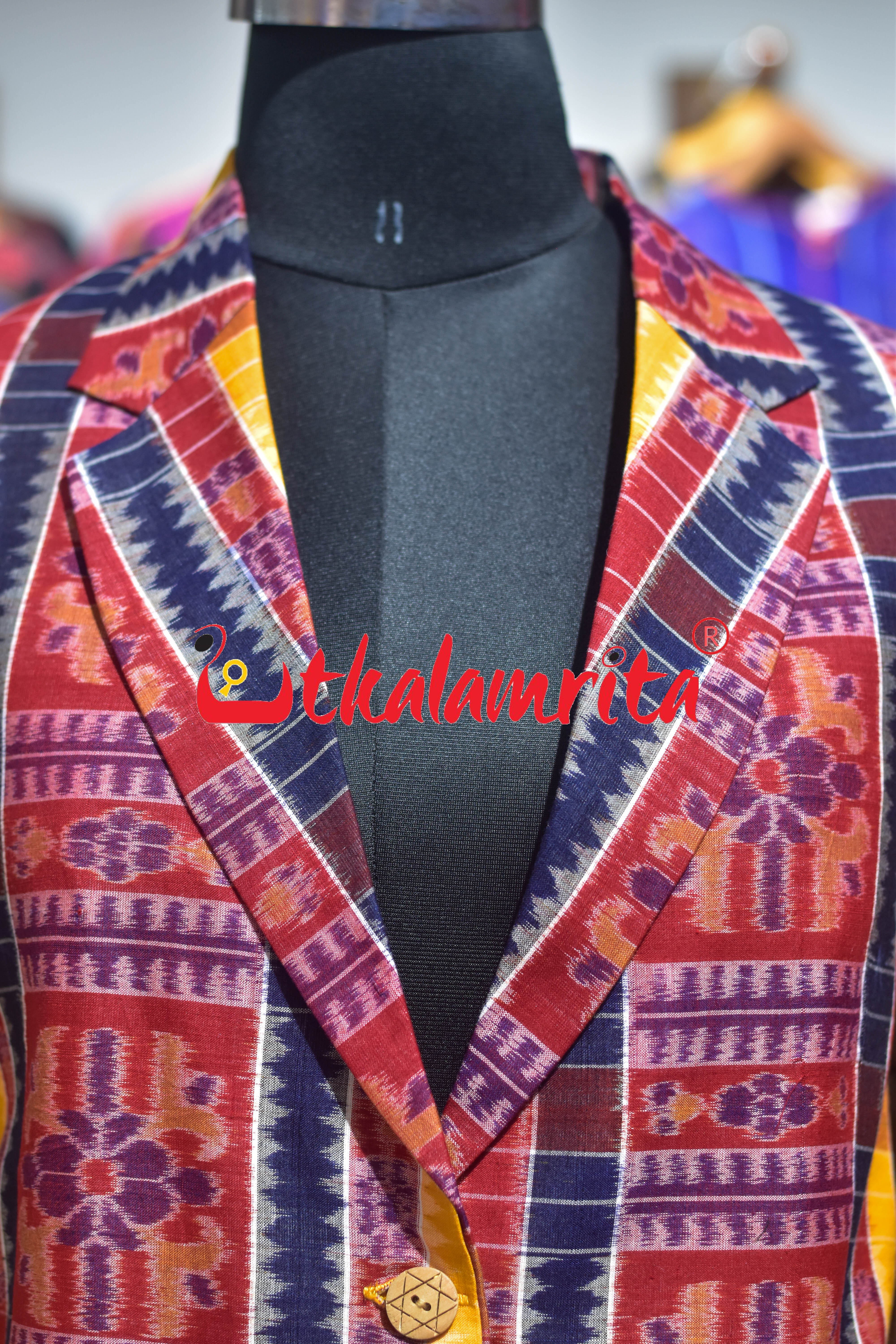 Red Yellow Utkala Lakhmi with Matha Designer (Ladies' Blazer)