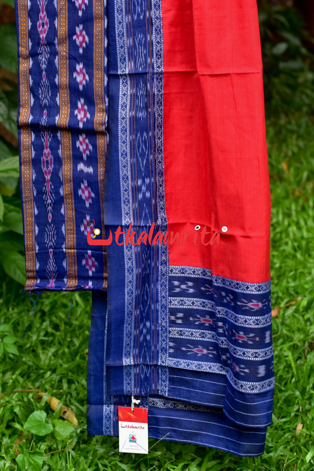 Navy Blue Red Pasapali Long Flower Bandha Dress Set