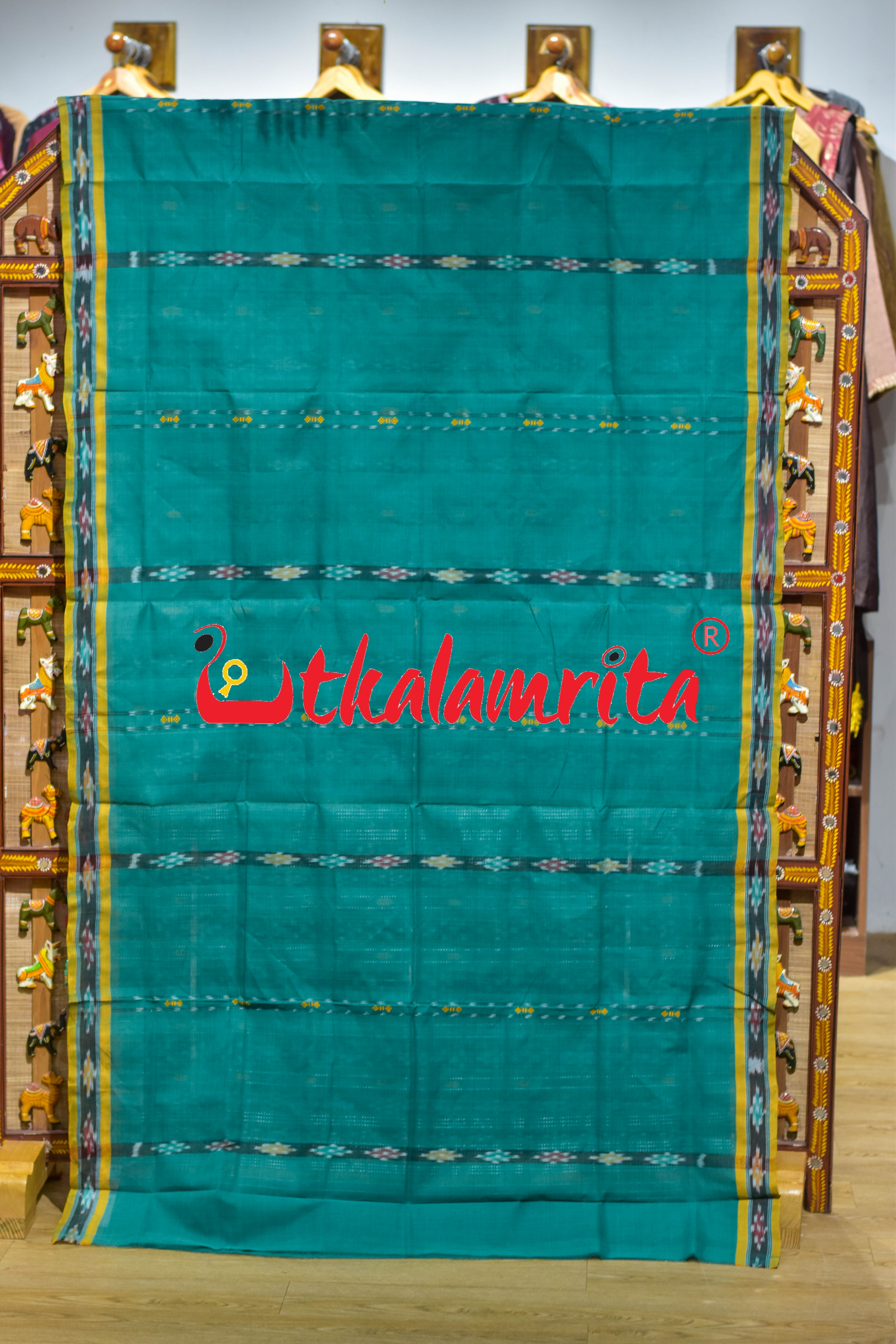 Green Double Diamond Buti Pittala Single Cotton Saree