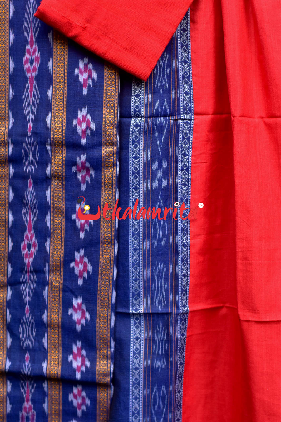 Navy Blue Red Pasapali Long Flower Bandha Dress Set
