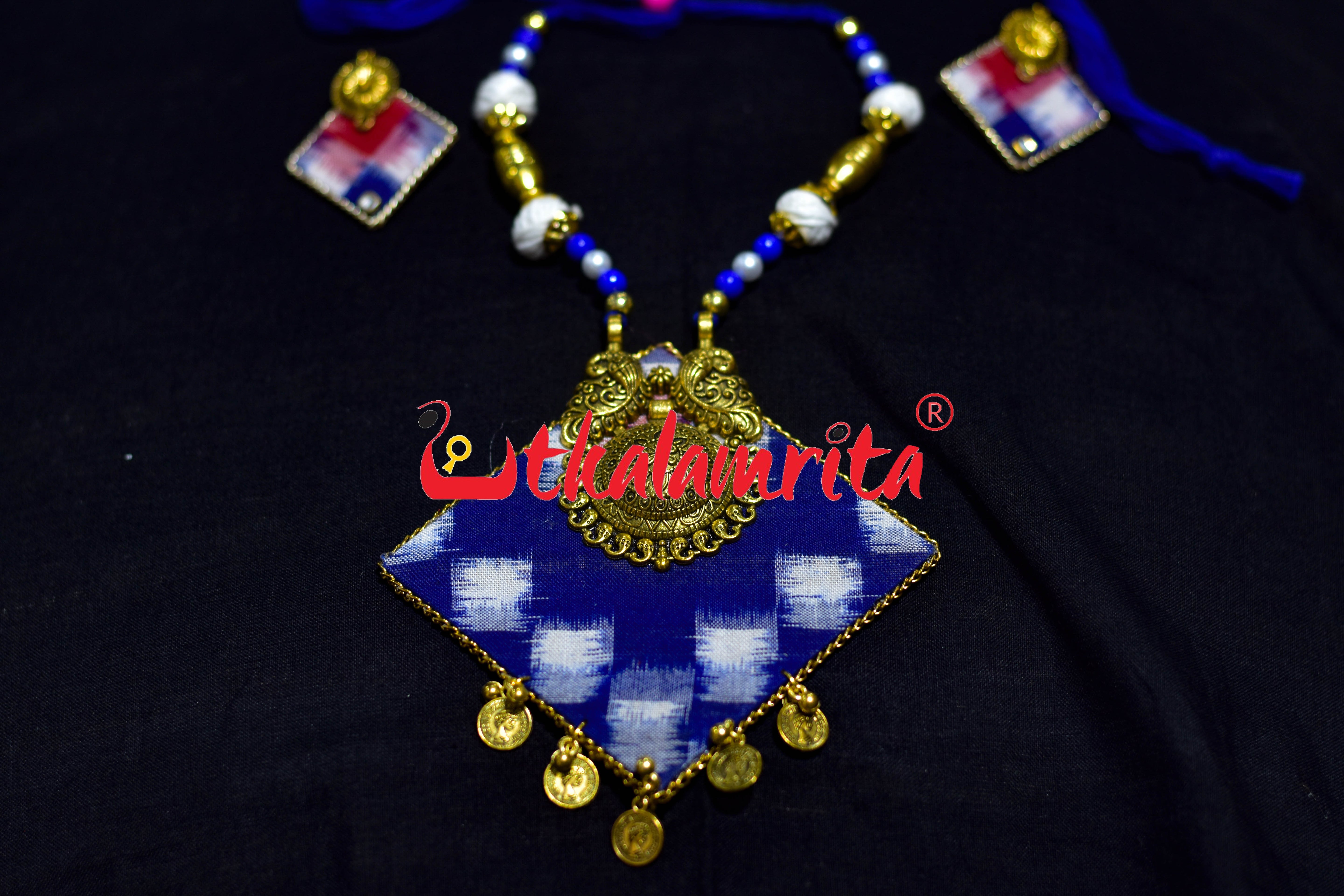 Blue Pasapali Mayura Golden Big Necklace Set