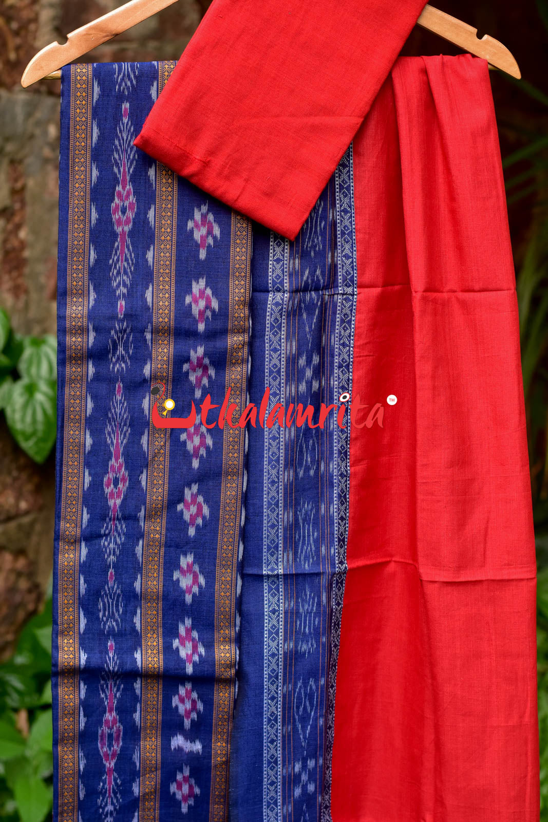 Navy Blue Red Pasapali Long Flower Bandha Dress Set