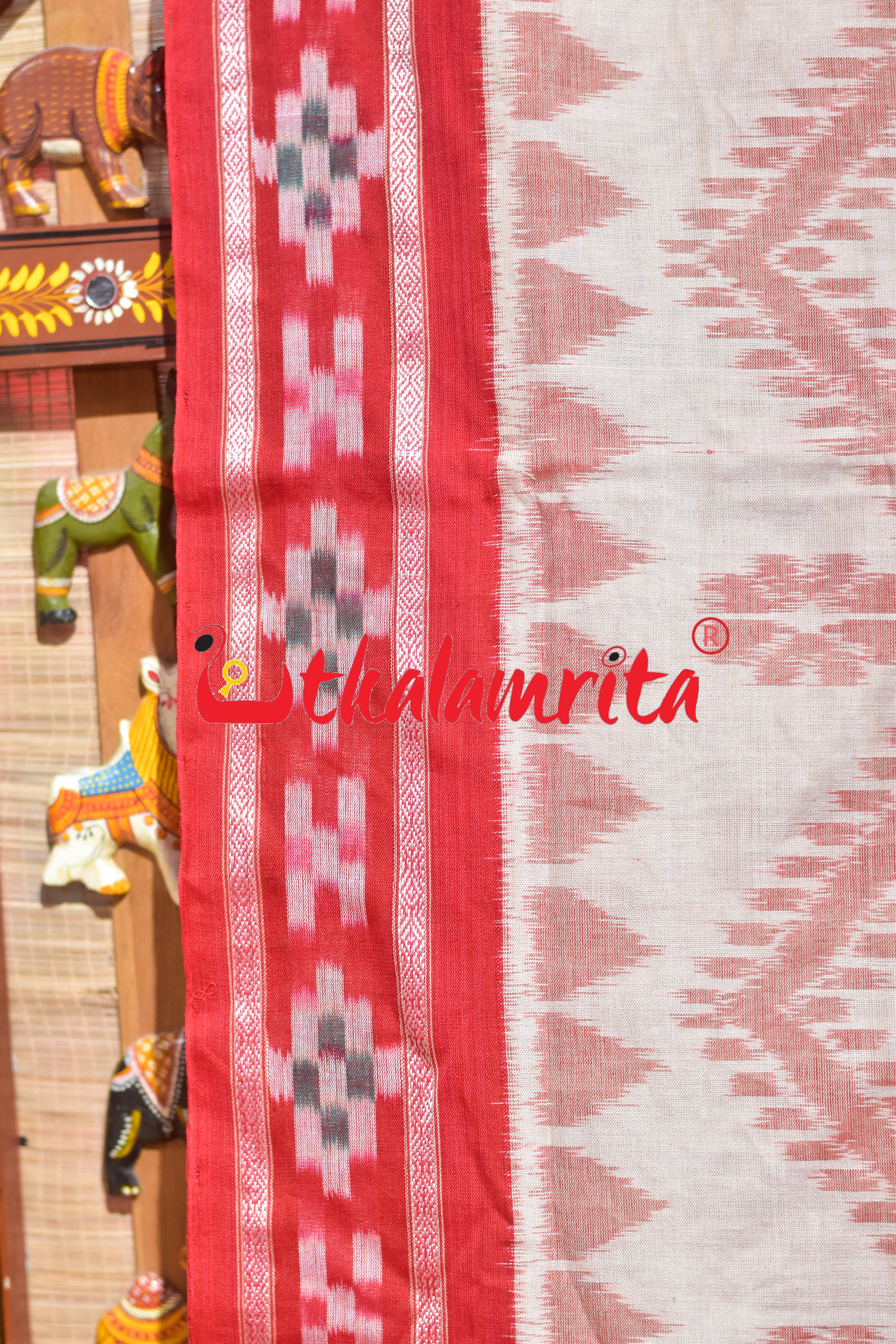 Off White Red Bada Phula Khandua Cotton Saree