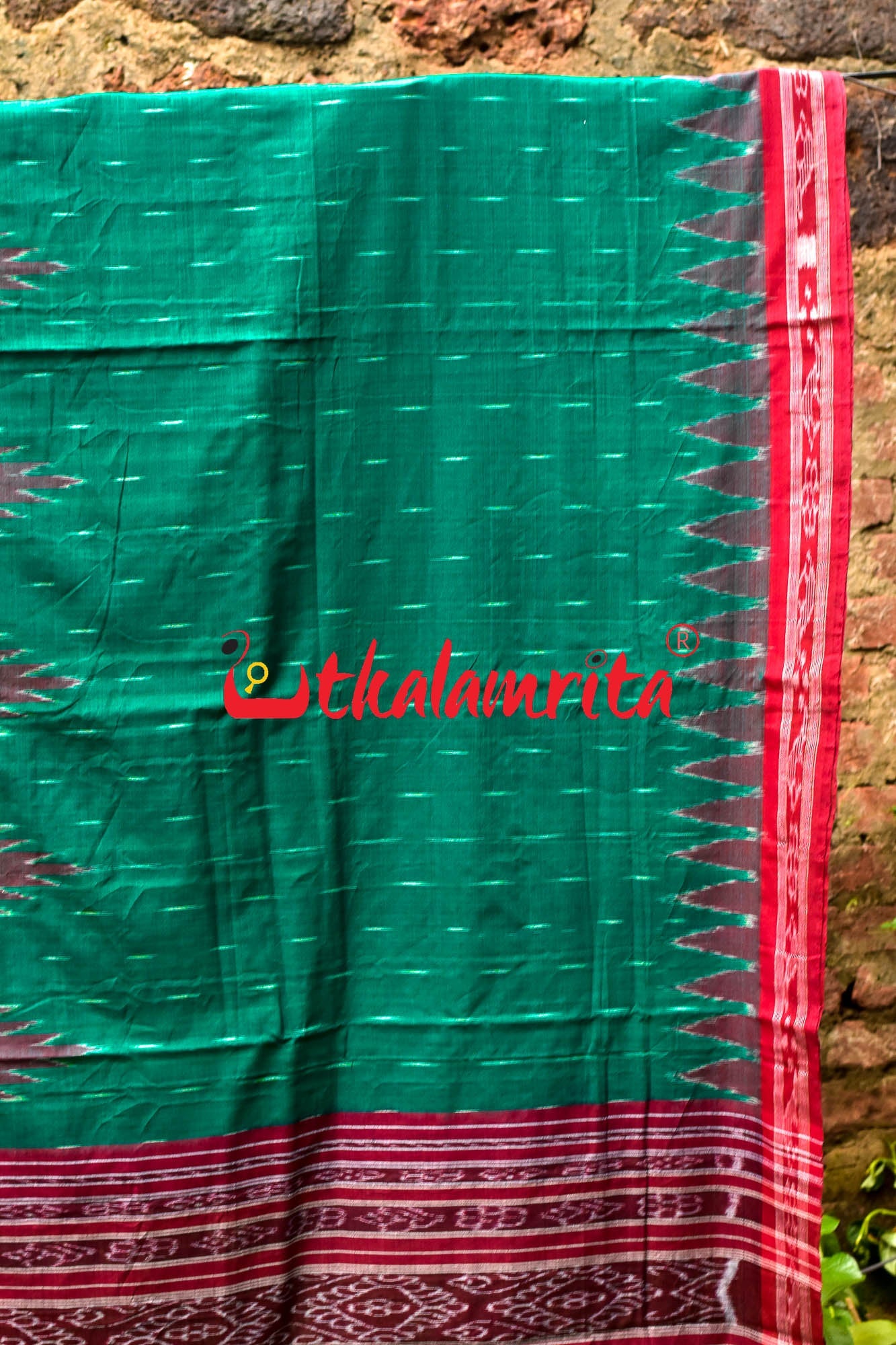 Green Red Check Daali Scot Khandua Cotton Saree