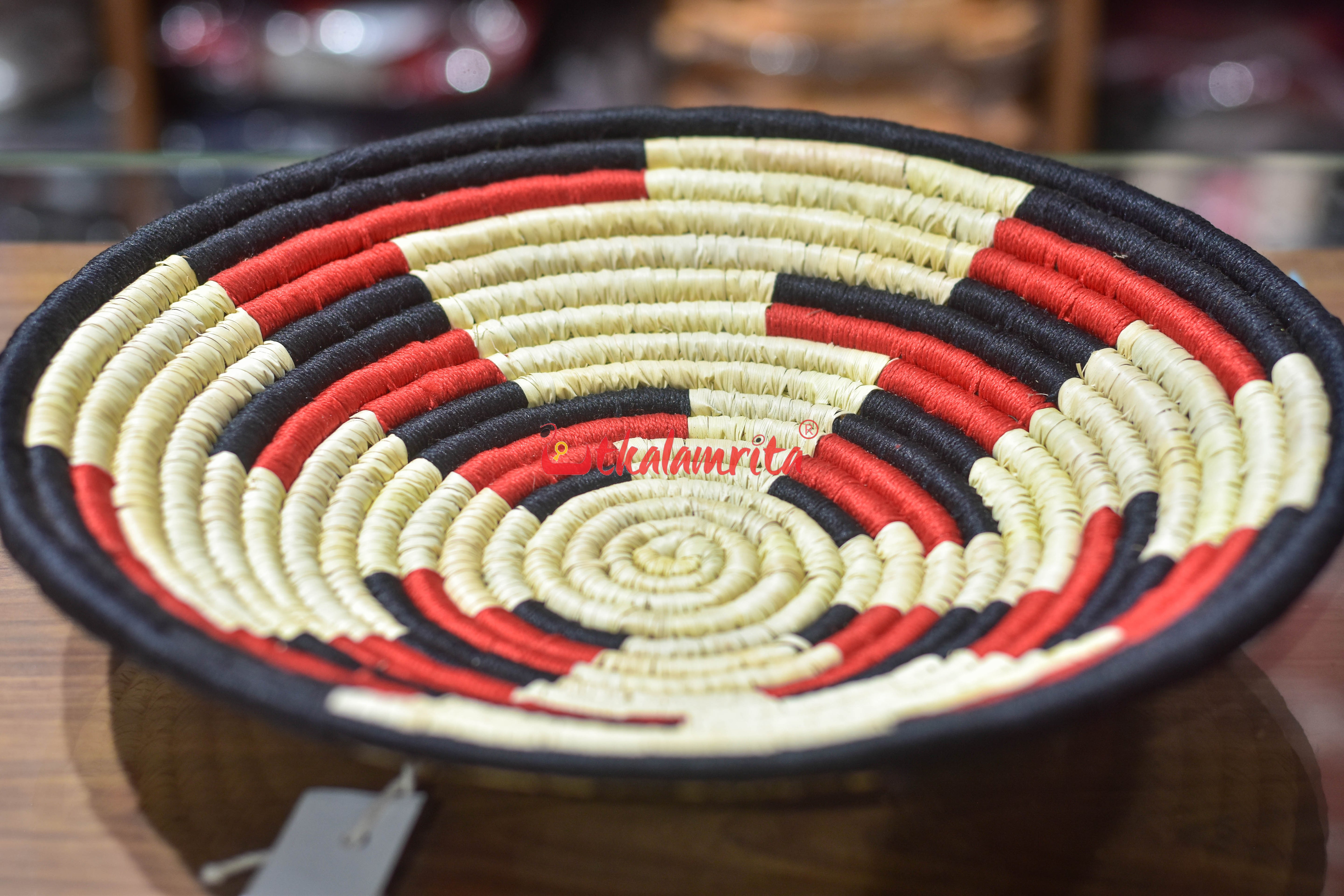 Sabai Grass Red Black Wall Basket- Large