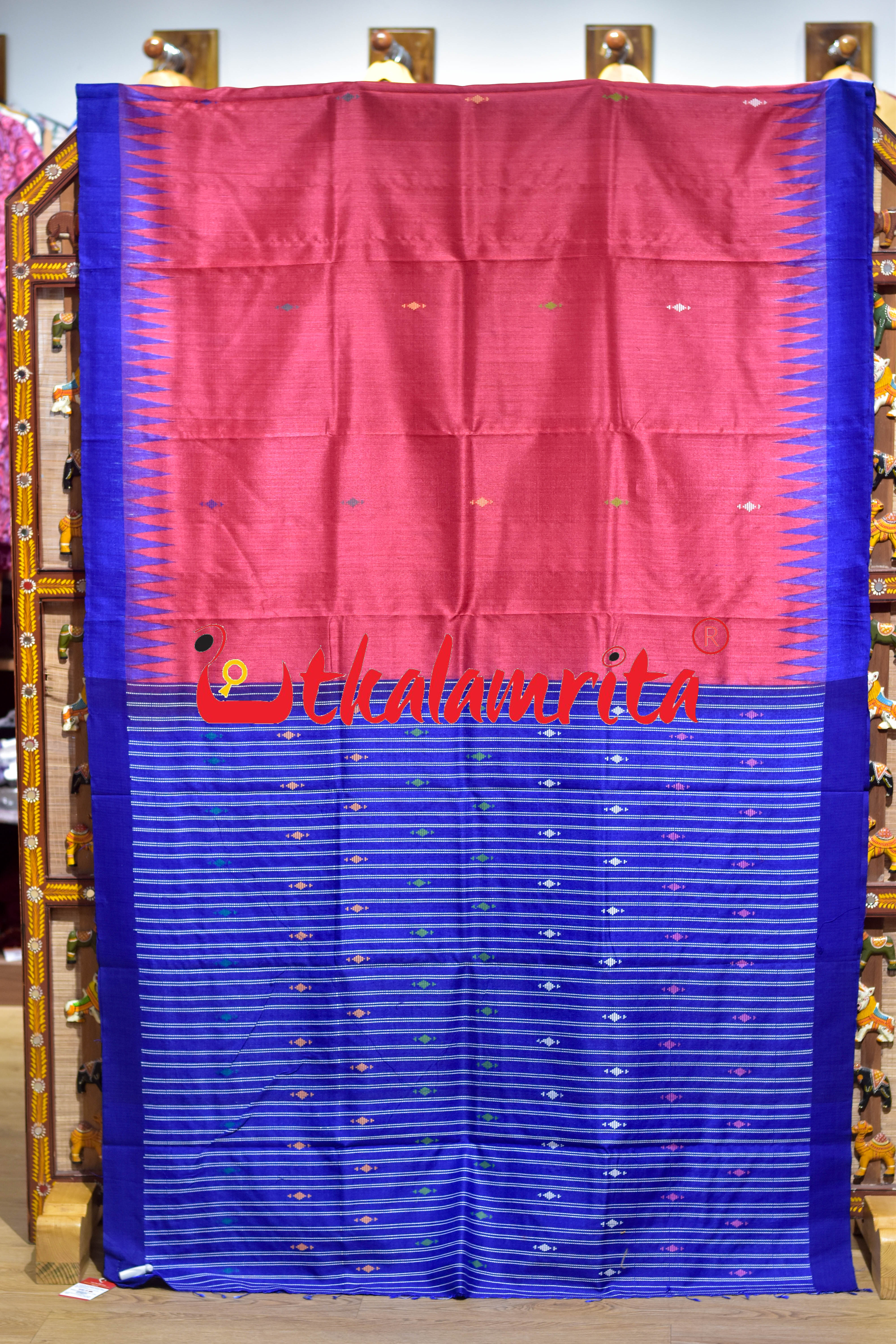 Red Blue Phoda Anchal Gopalpur Tussar Silk Saree