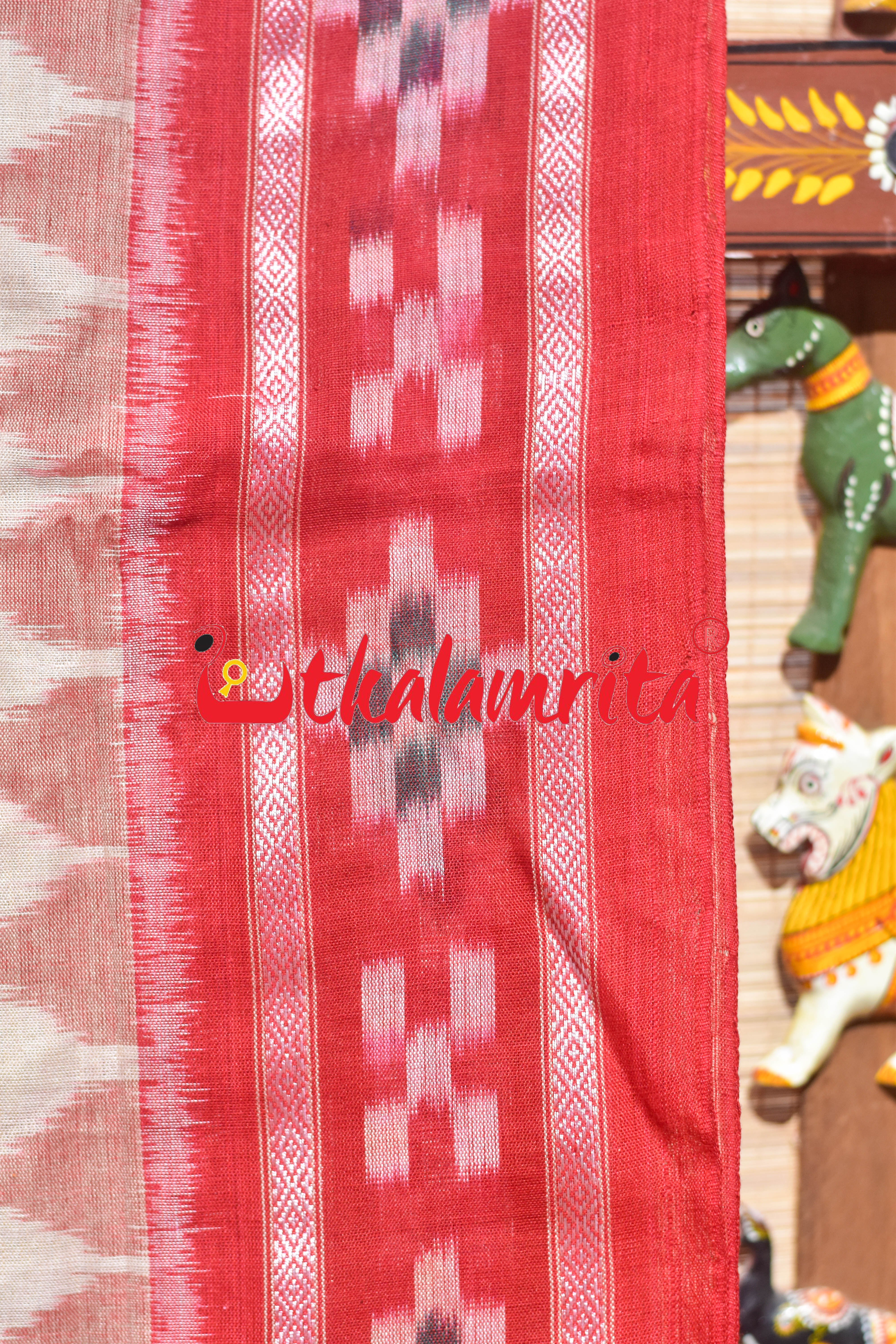 Off White Red Bada Phula Khandua Cotton Saree