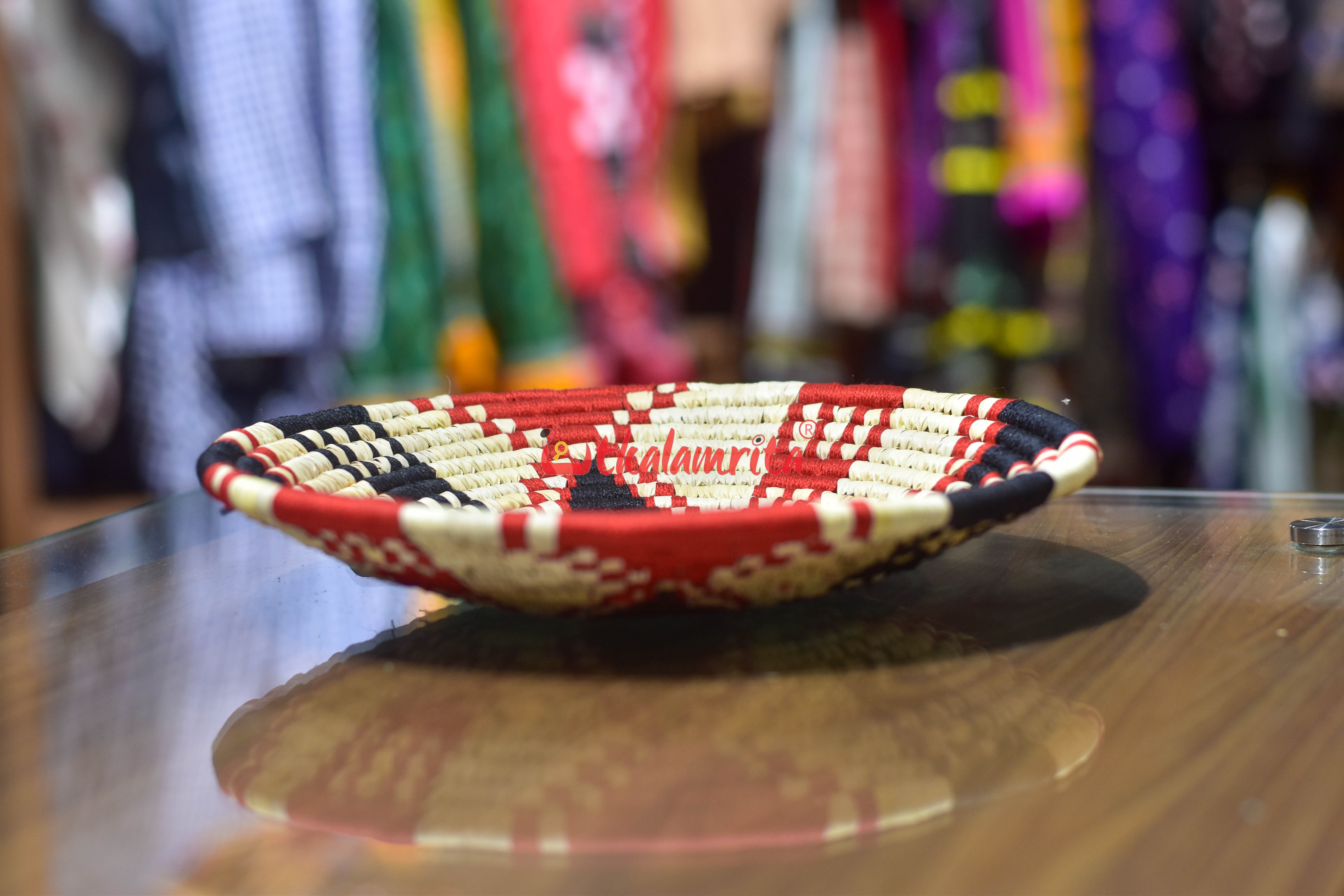 Sabai Grass Red Black Wall Basket- Medium