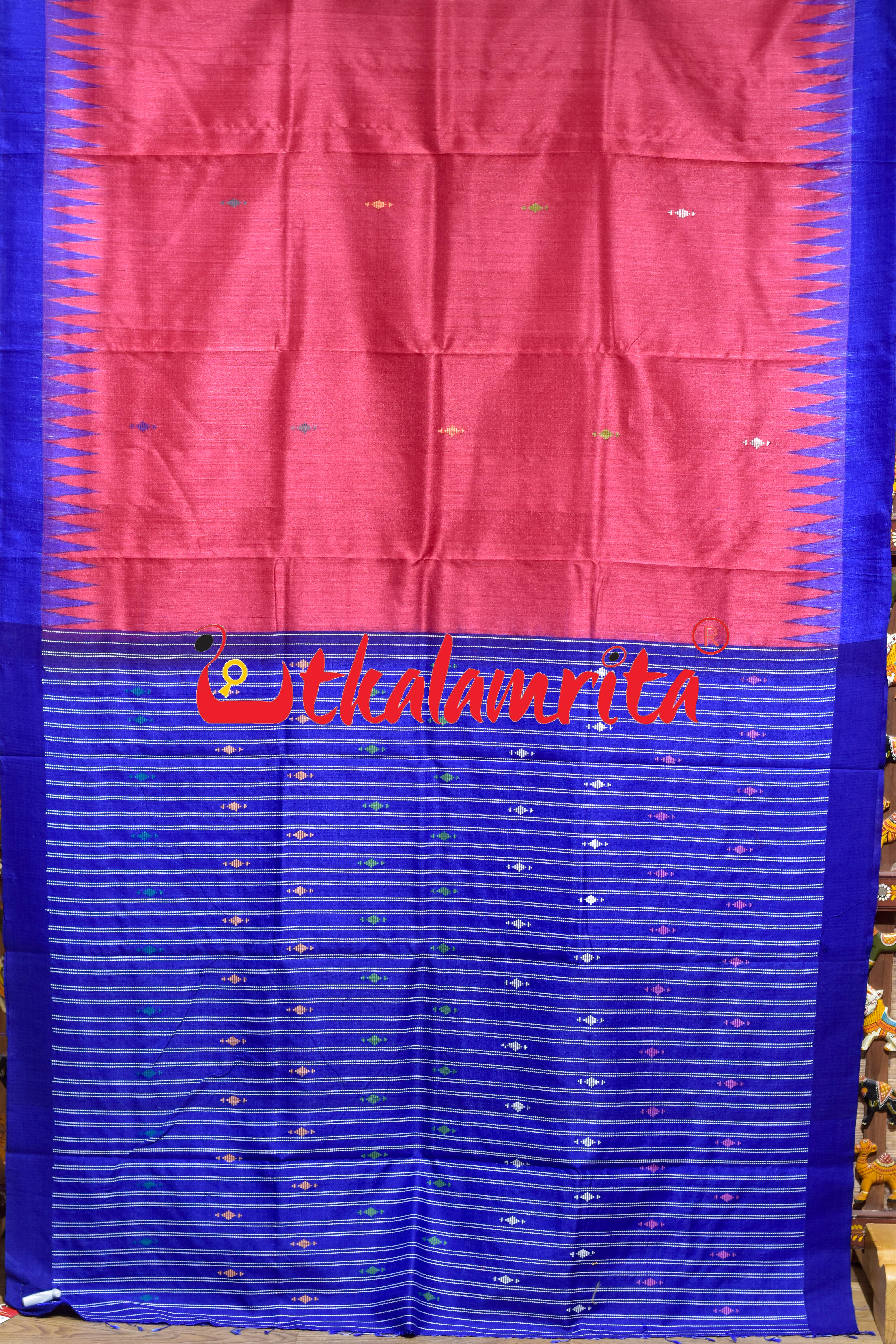 Red Blue Phoda Anchal Gopalpur Tussar Silk Saree