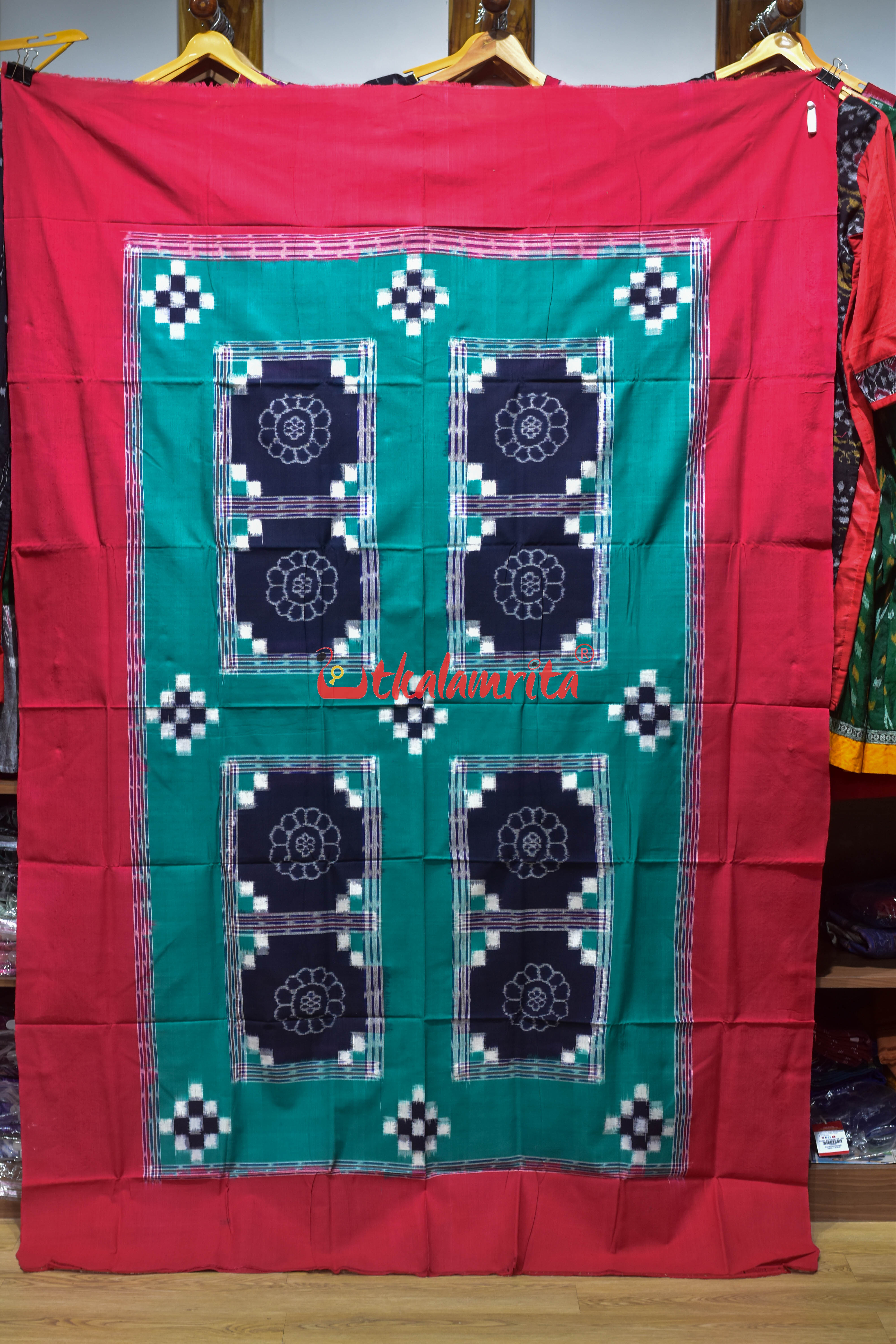 Green Red Flower Bandha Cotton (Single Bedsheet)