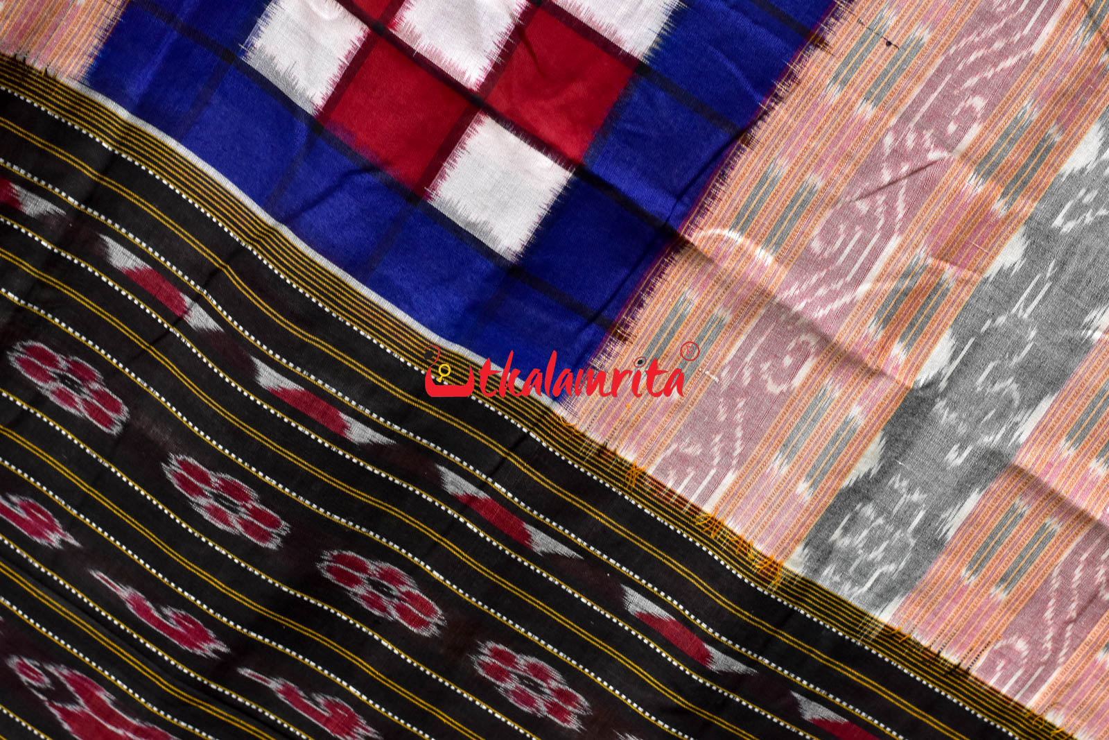 Contrast Blue Maroon Sambalpuri Cotton Saree